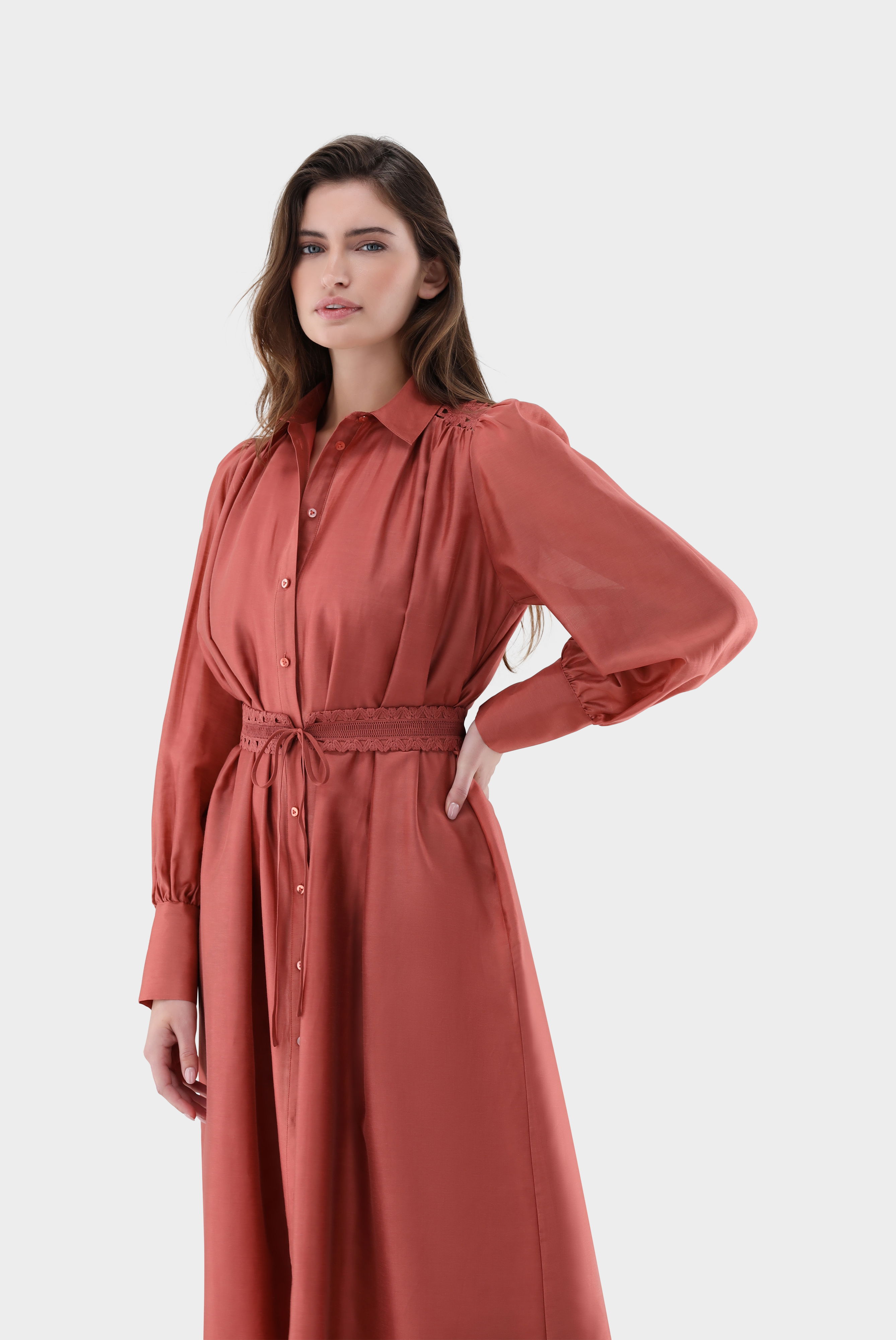 Midi-Hemdblusenkleid mit Leinen und Tencel