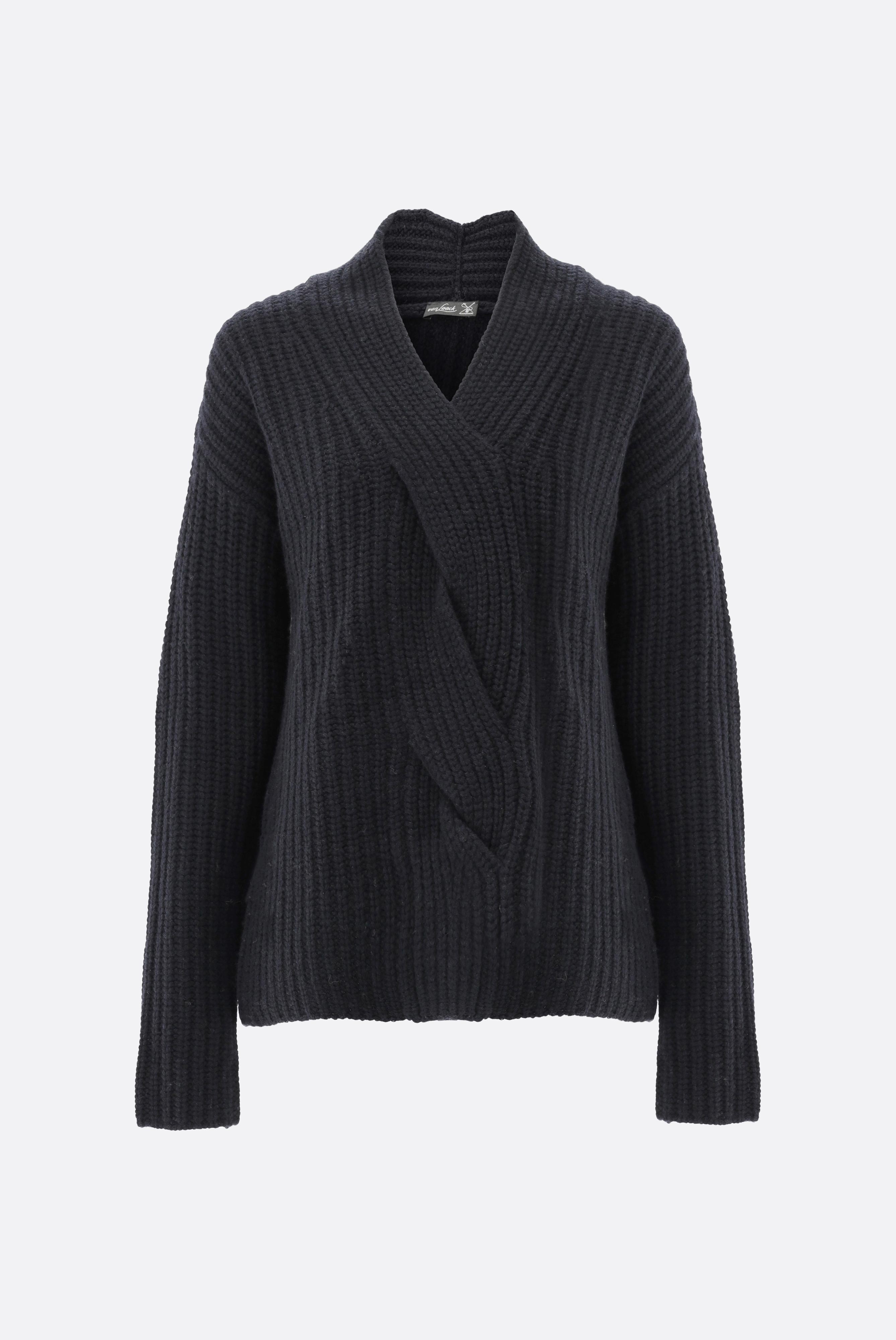 V-Ausschnitt-Pullover mit Zopfmuster