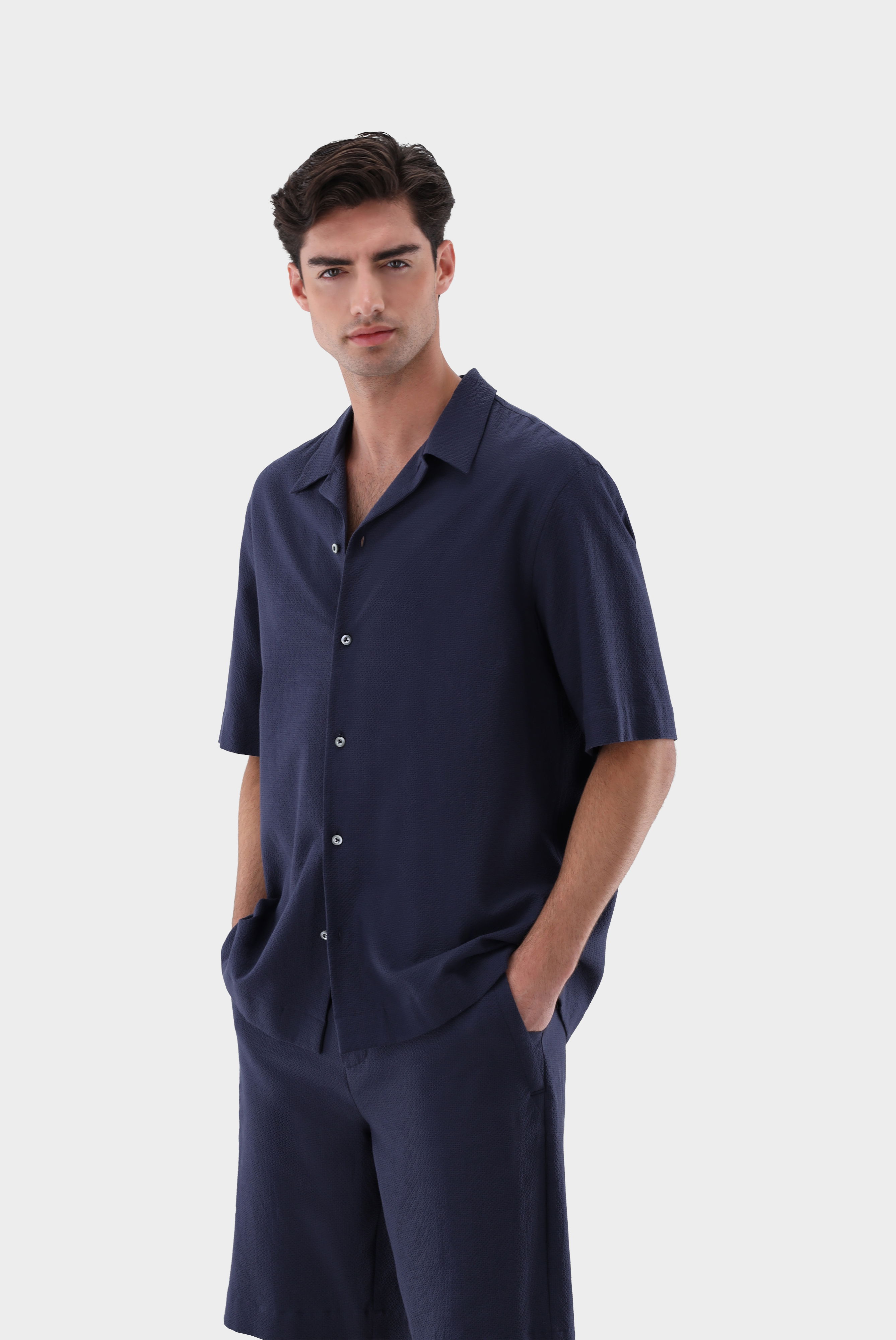 Kurzarmhemd aus Baumwoll-Seersucker