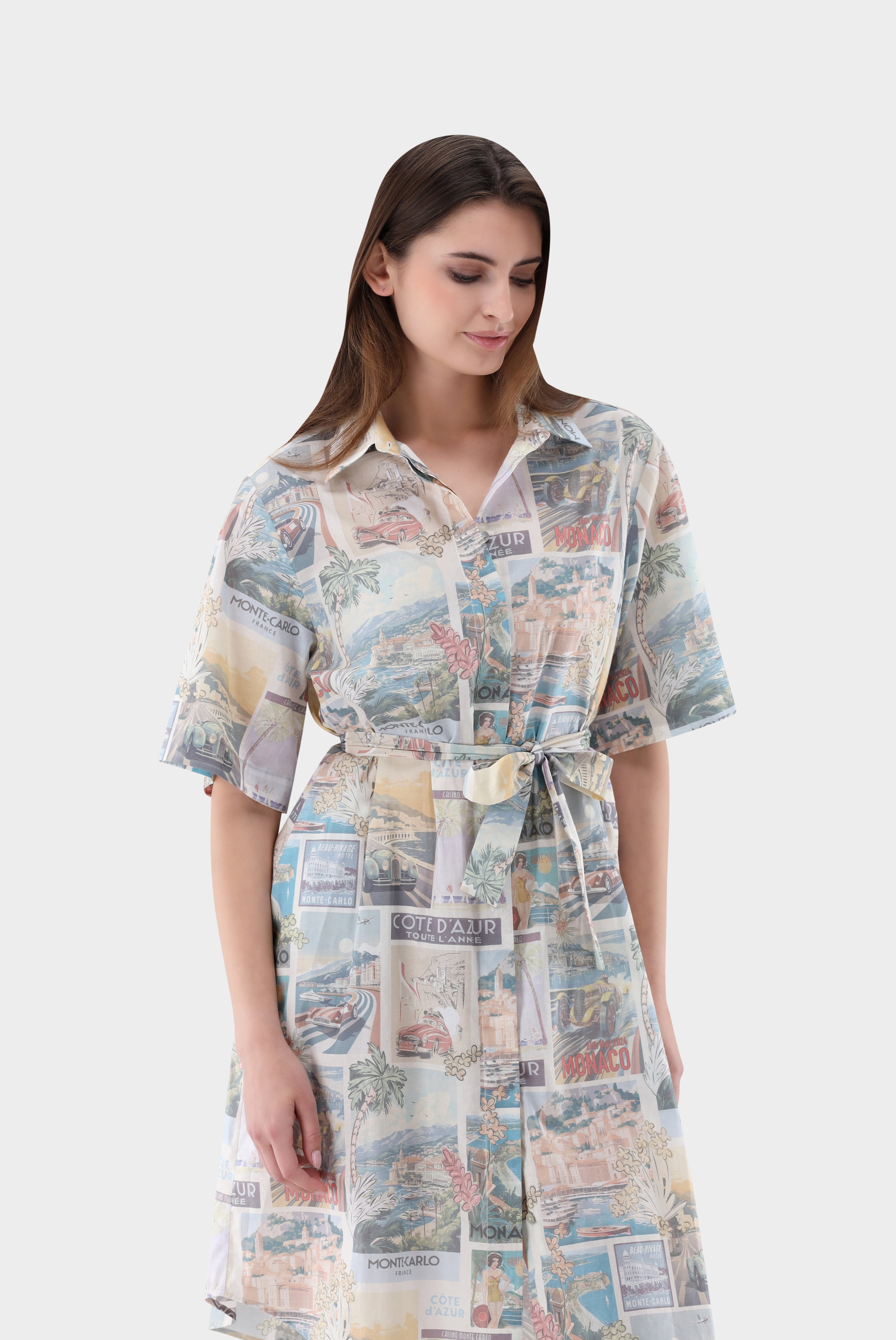 Knielanges Hemdblusenkleid mit Print