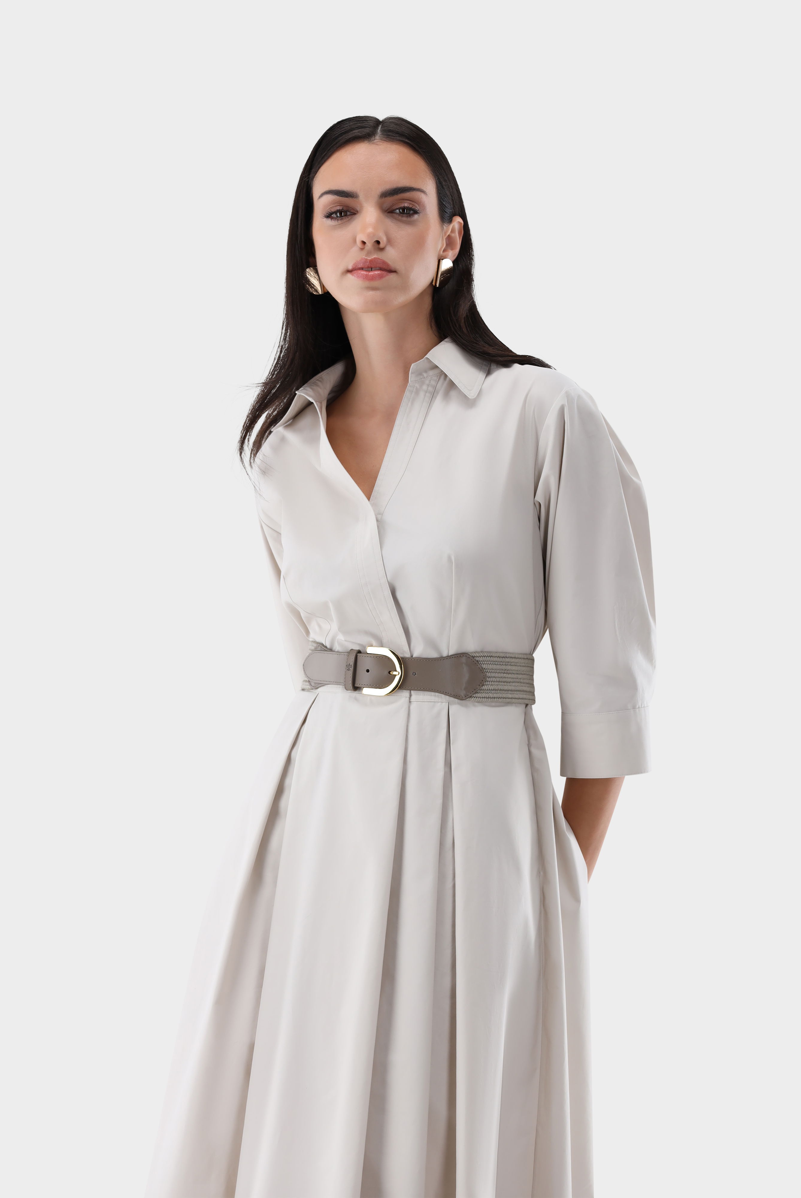 Midi-Hemdblusenkleid mit Falten