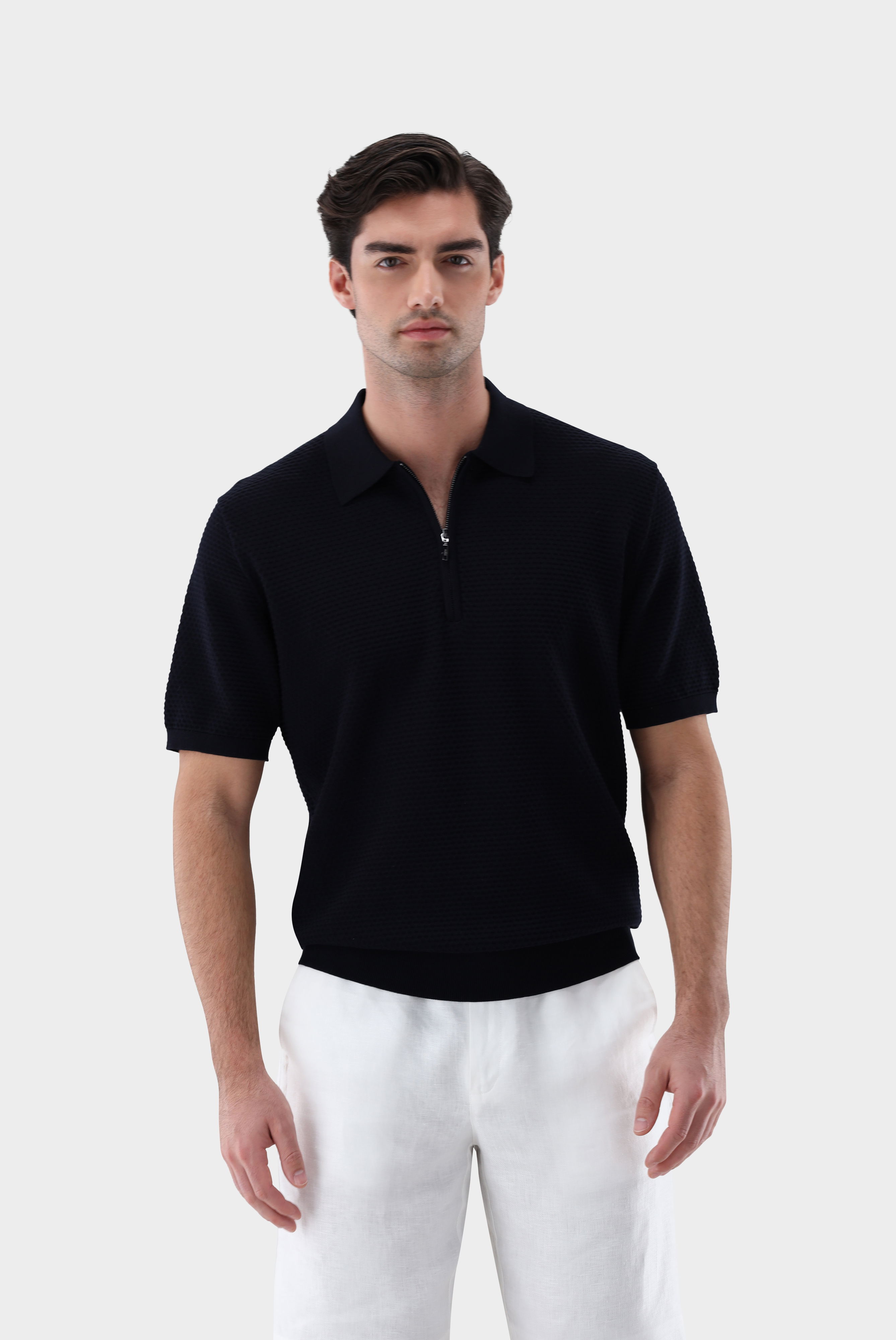 Strick Poloshirt mit Struktur und Reisßverschluss
