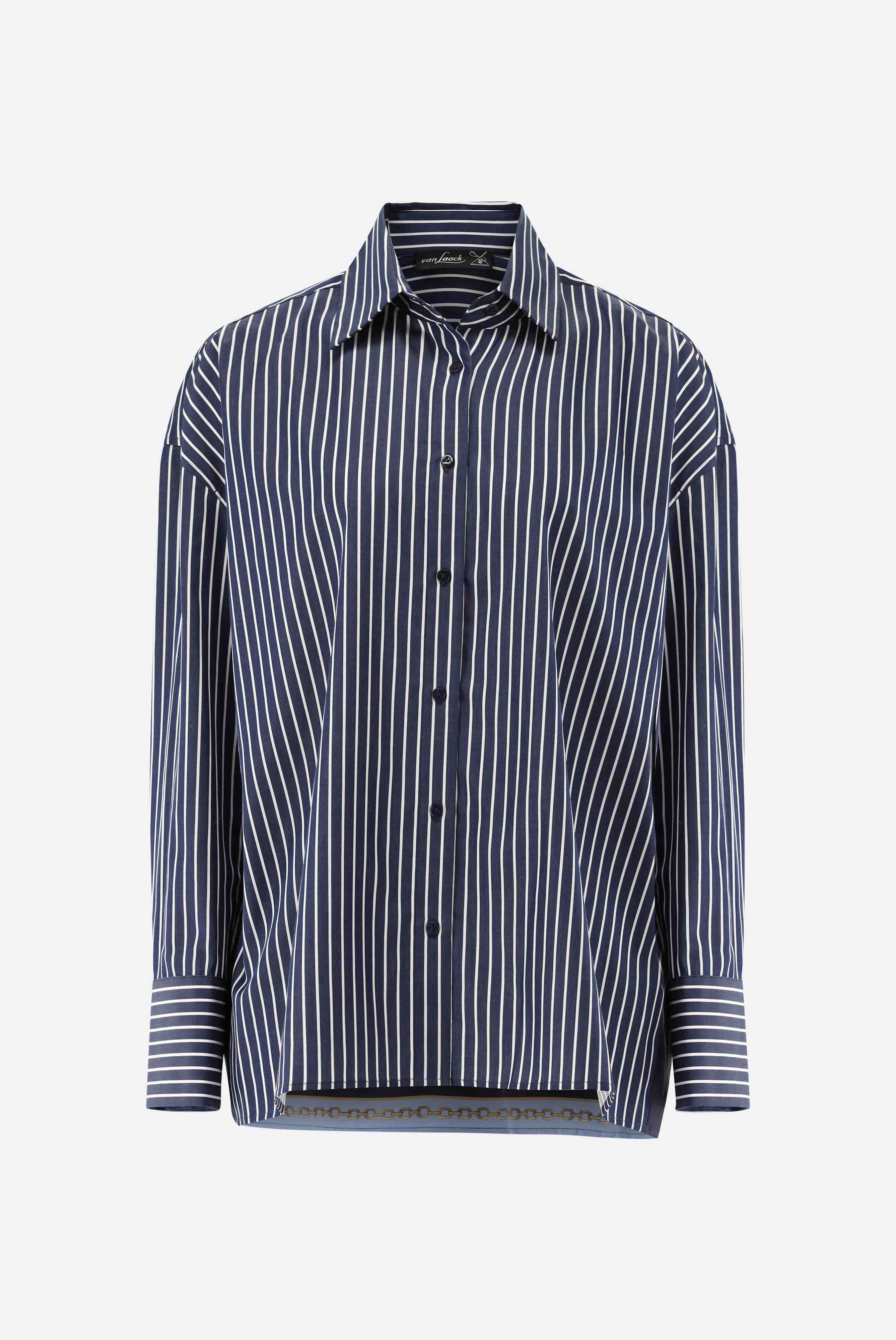 Striped shirt blouse with printed insert in the back