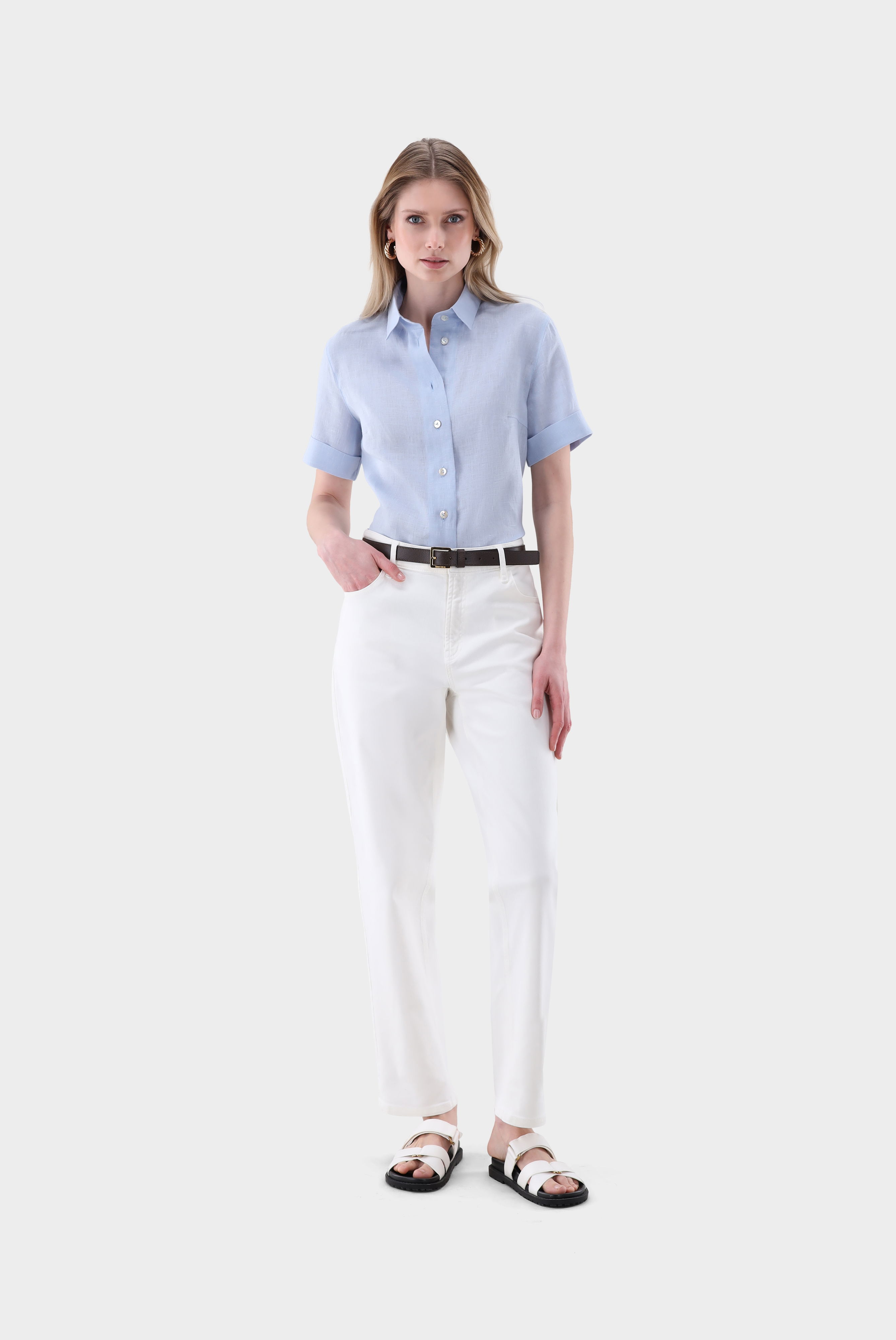Kurzarm Hemdbluse aus Leinen Boxy Fit günstig online kaufen