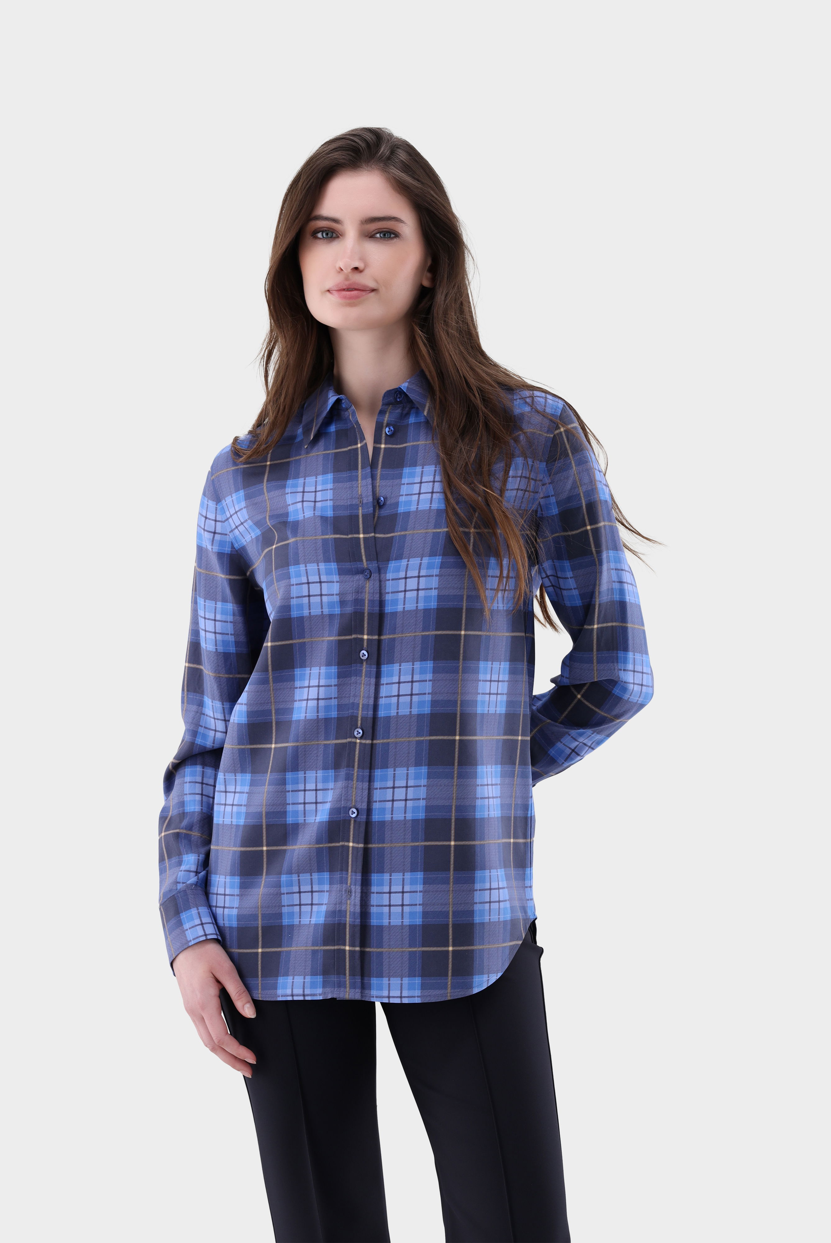 Hemdbluse aus Seide Kariert