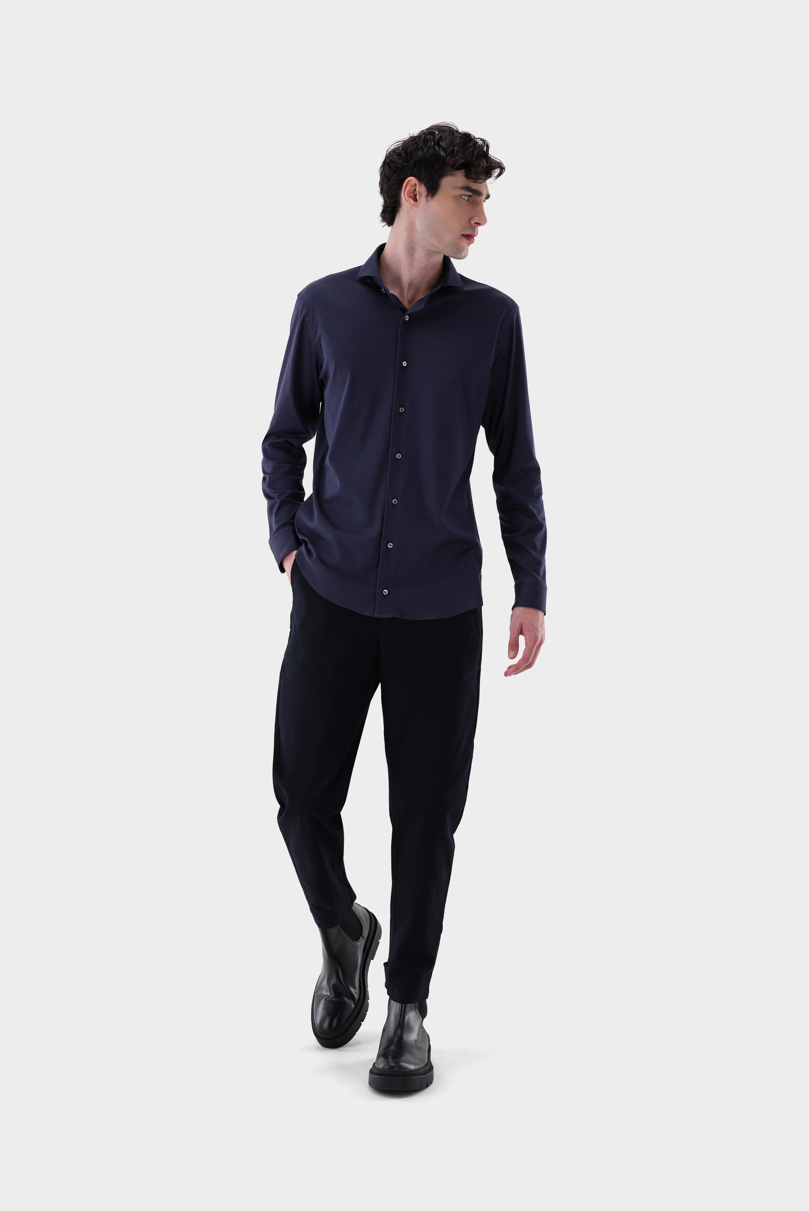 Jersey Hemd mit Twill Druck Tailor Fit günstig online kaufen