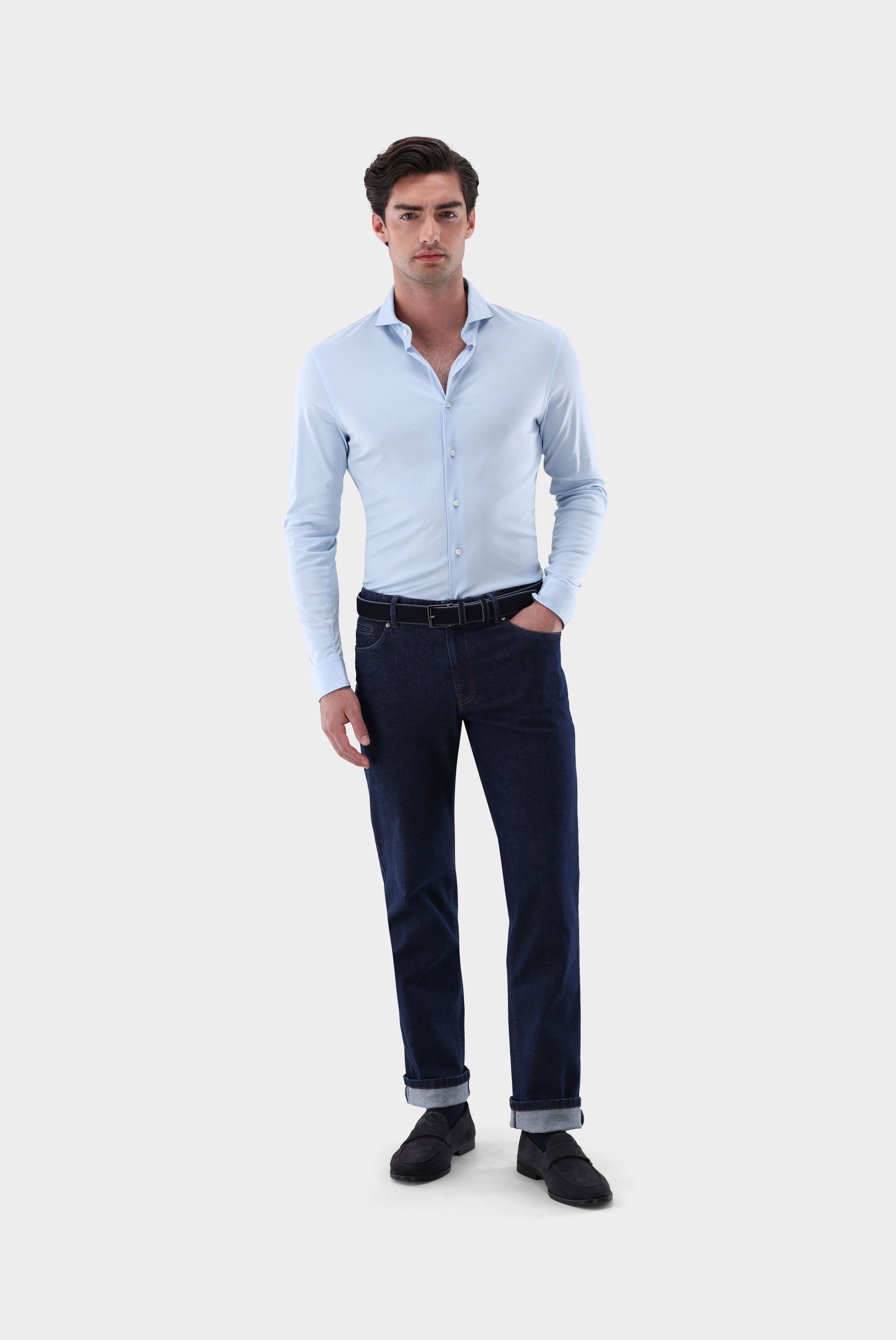 Jersey Hemd aus Schweizer Baumwolle Slim Fit günstig online kaufen