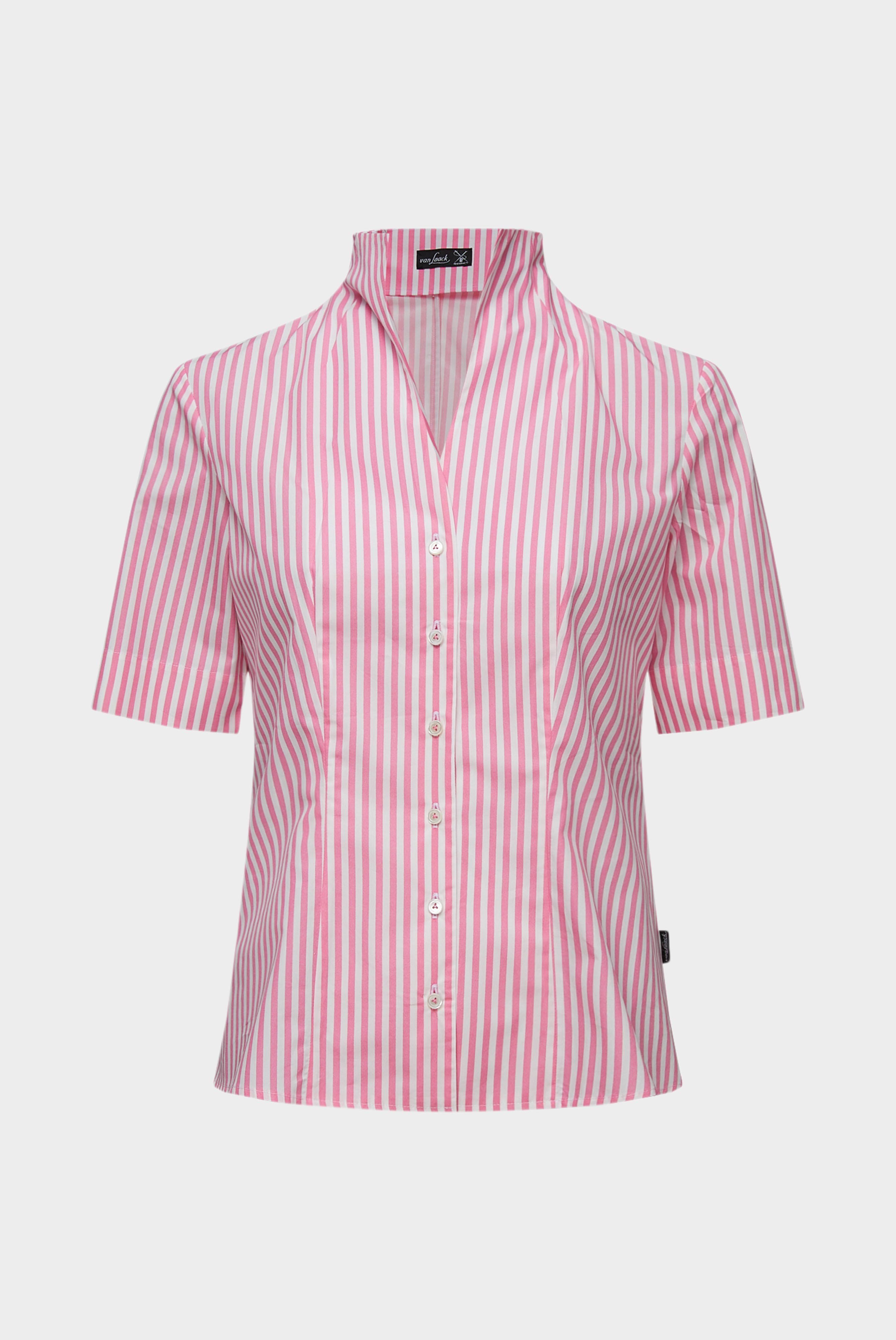 Striped cup-collar blouse in cotton poplin