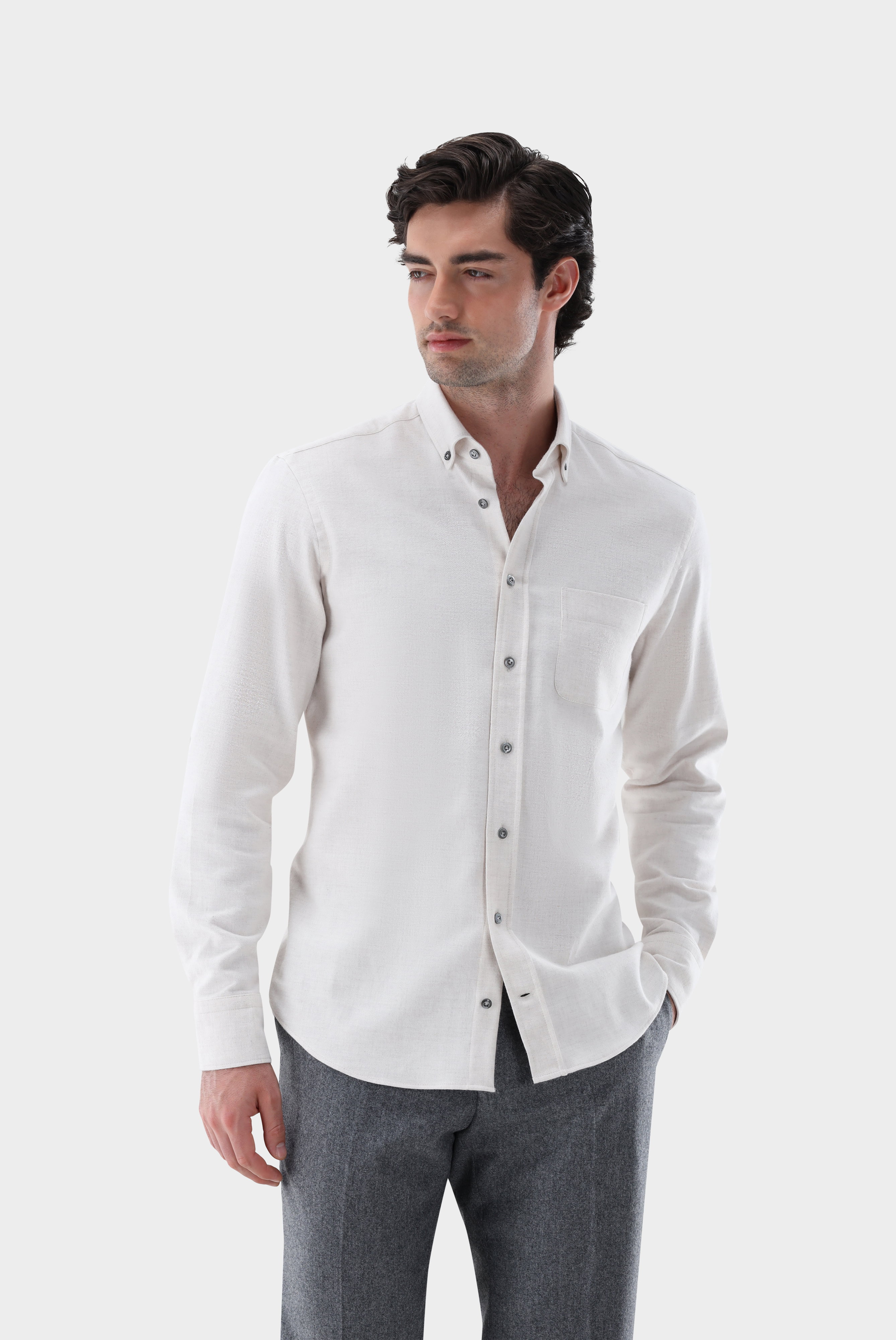 Flannel shirt with button-down collar