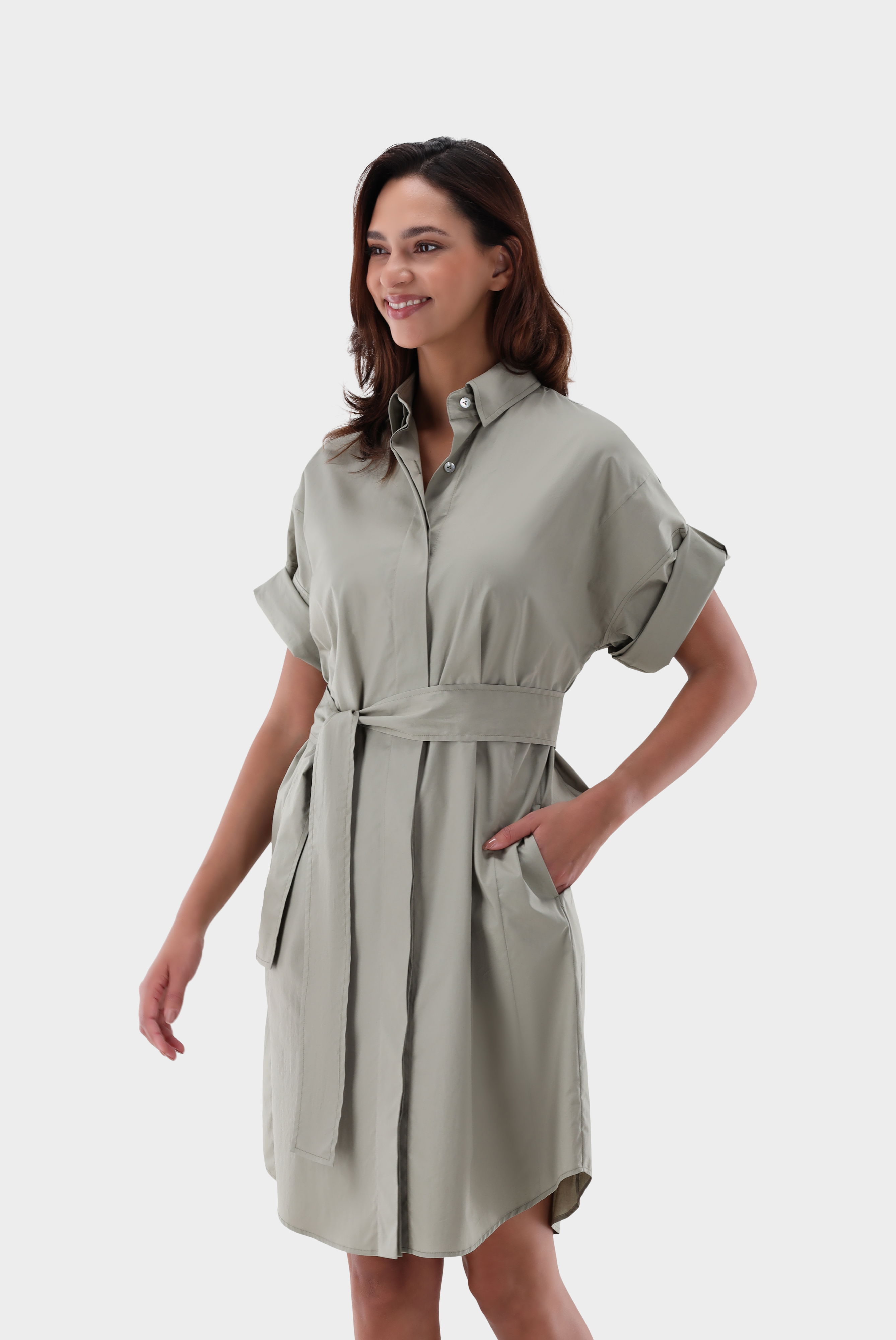 Hemdblusenkleid mit Bindegürtel