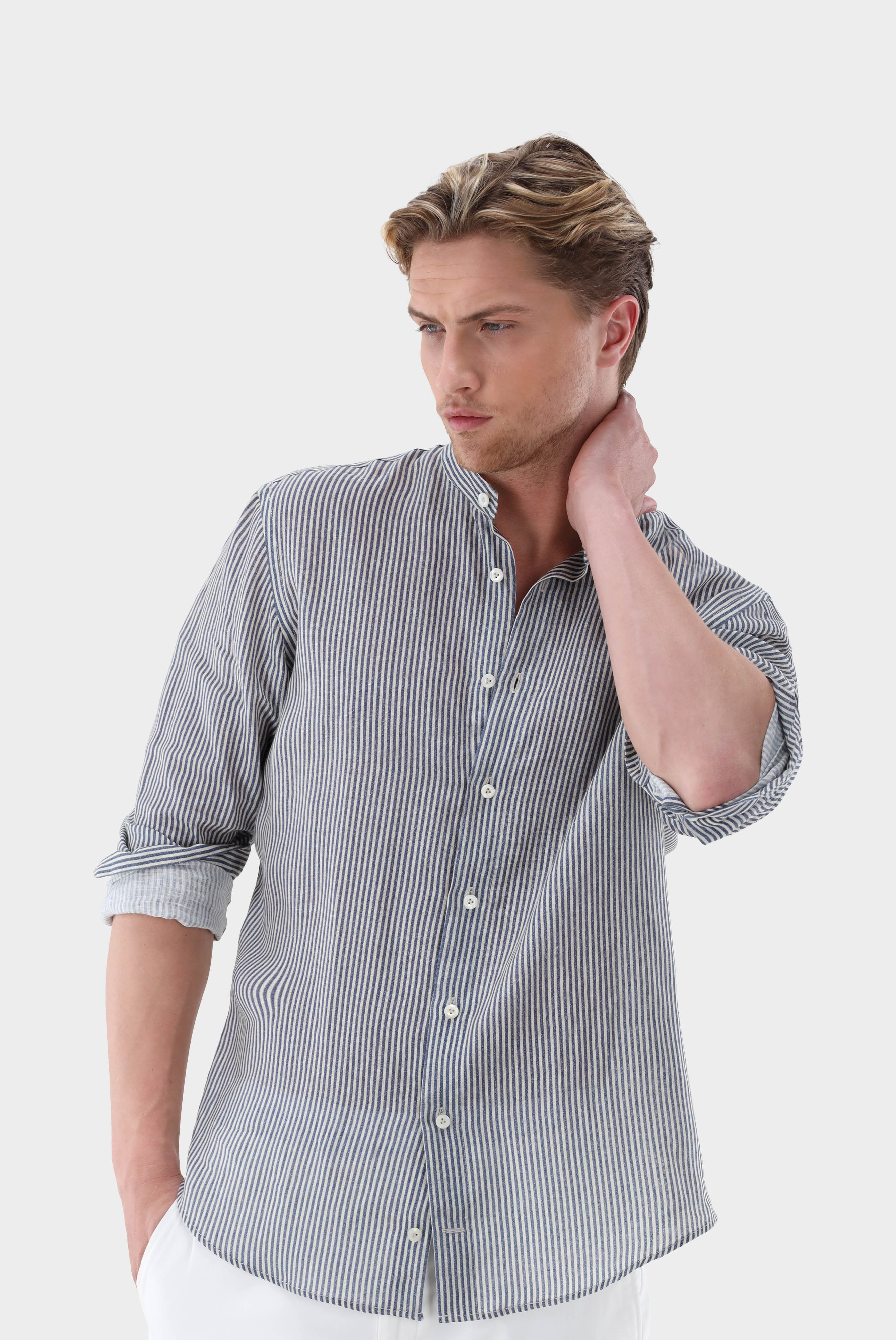 Linen Shirt with Stripe Print Tailor Fit