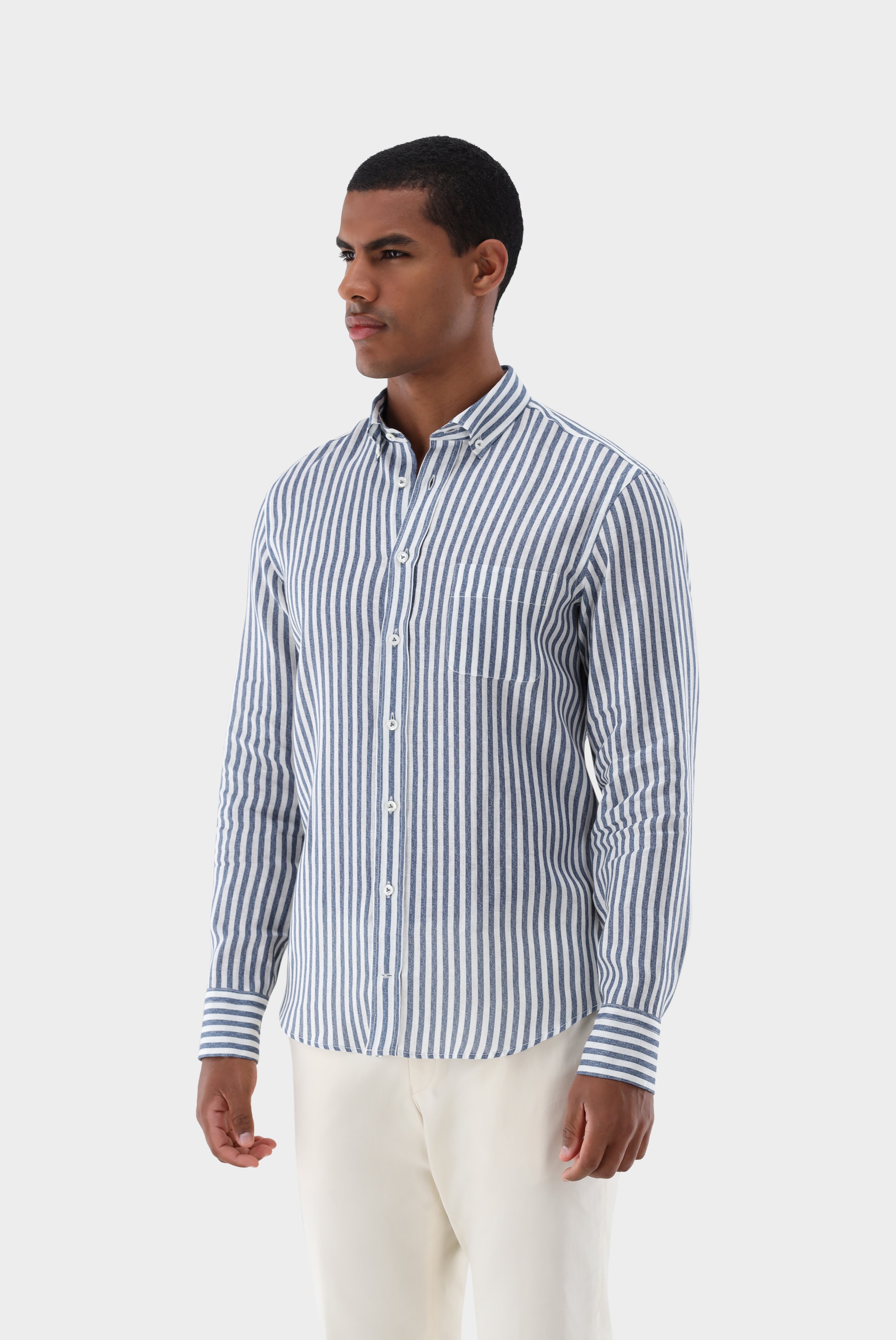 Casual Shirts+Linen Stripe Print Shirt Tailor Fit+20.2013.9V.170352.780.38