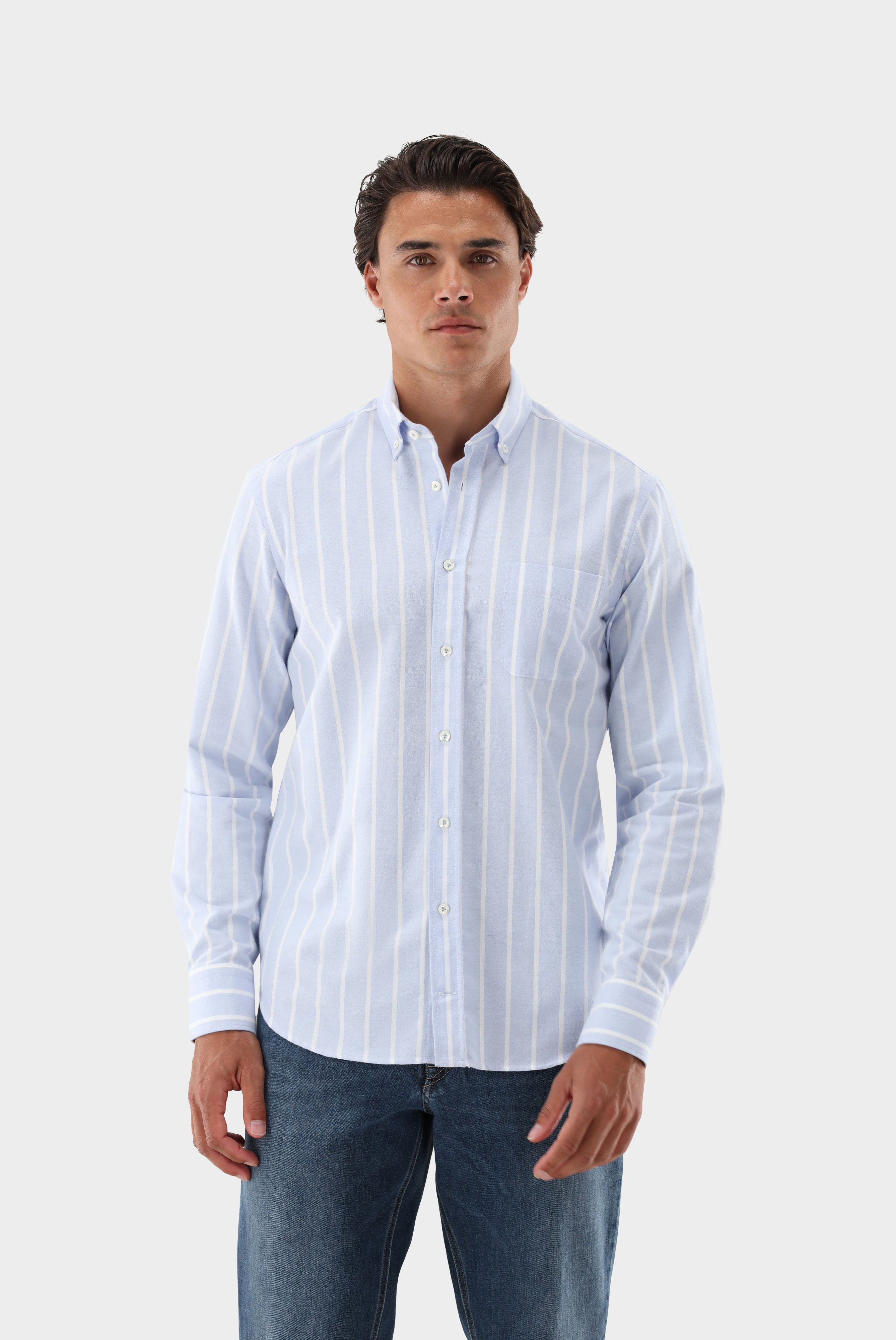 Striped flannel shirt with button-down collar