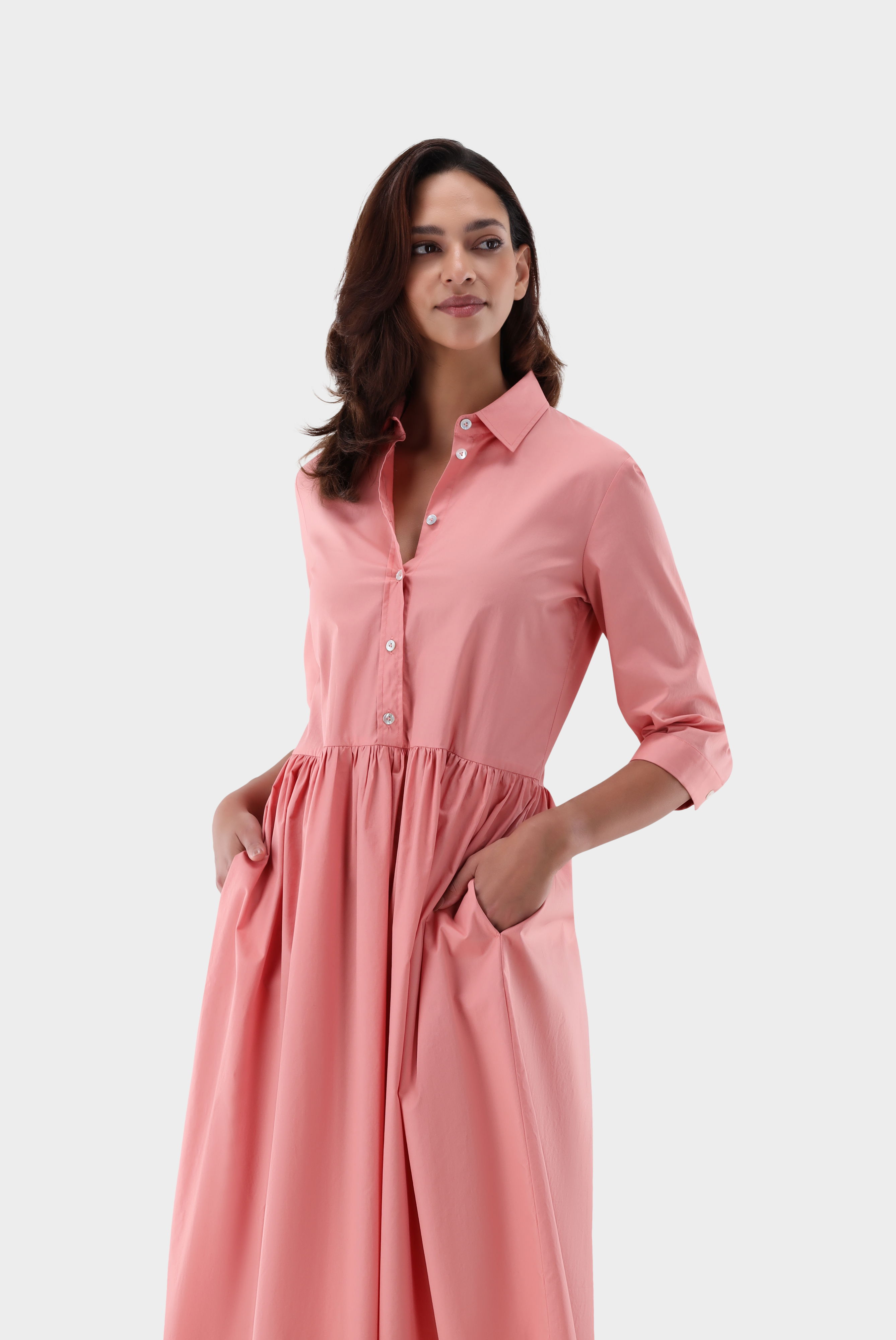 Midi-Hemdblusenkleid aus Baumwollstretch