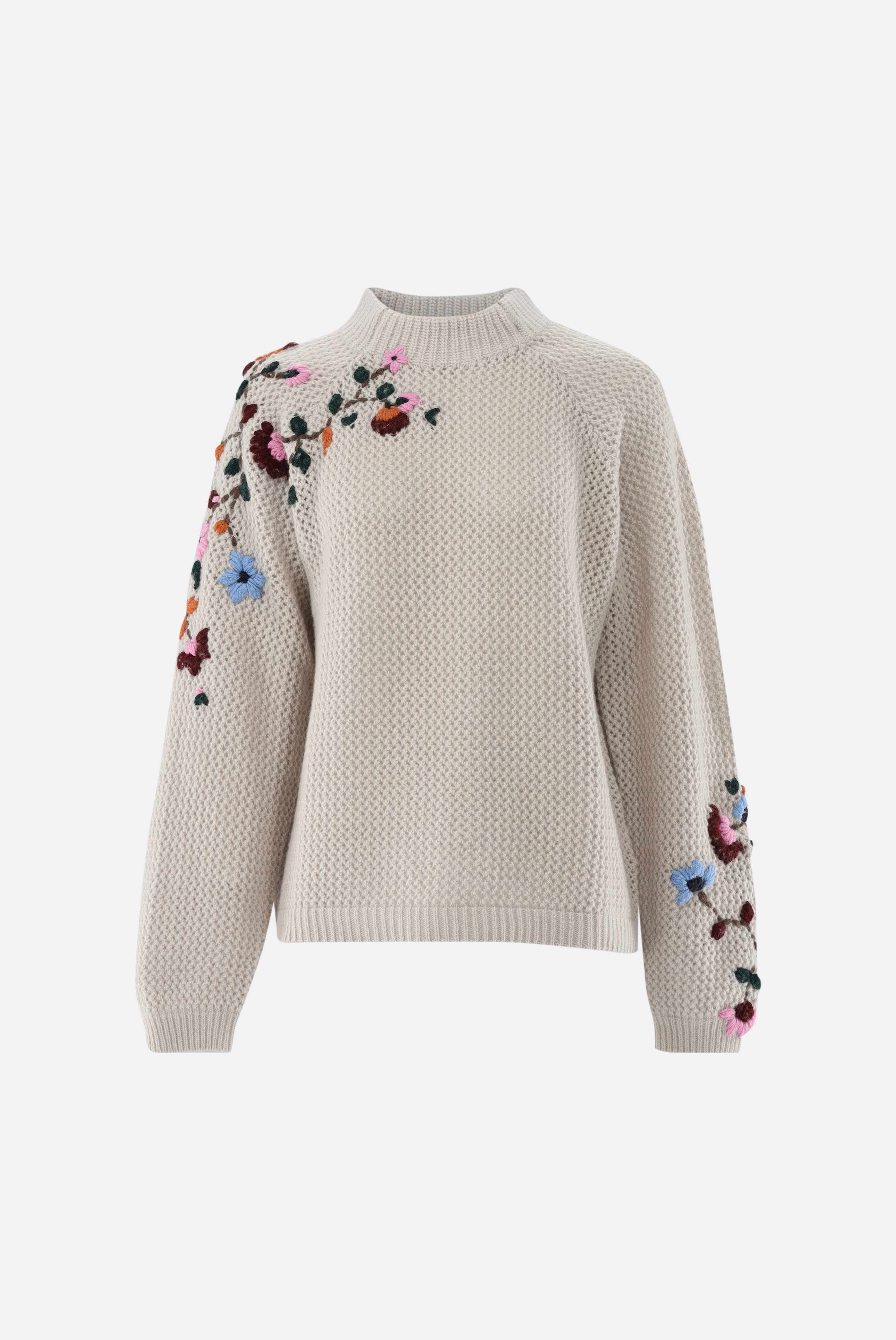 Stehkragenpullover mit Blumen-Stickerei