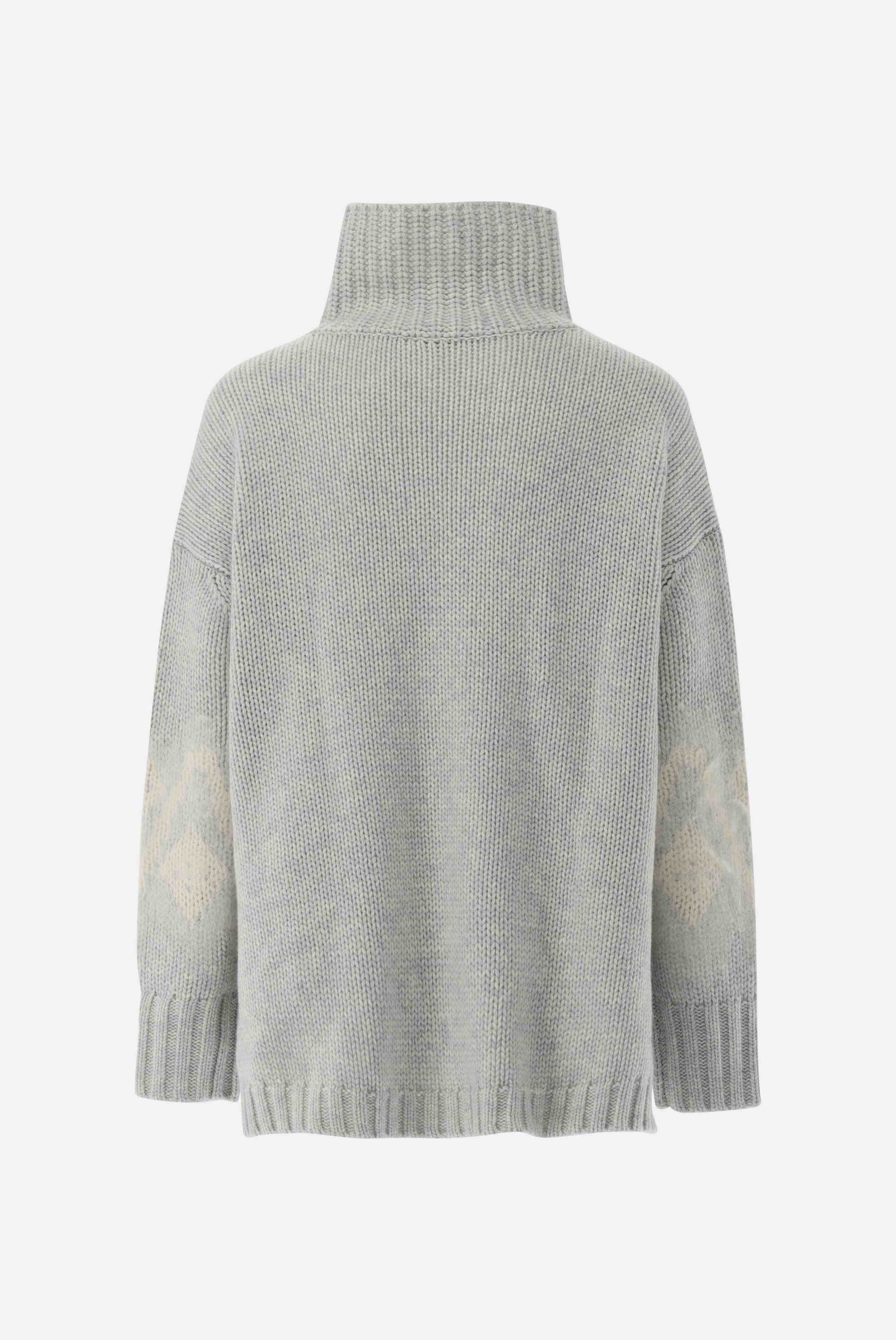 Rollkragenpullover oversized mit Muster an Ärmeln günstig online kaufen