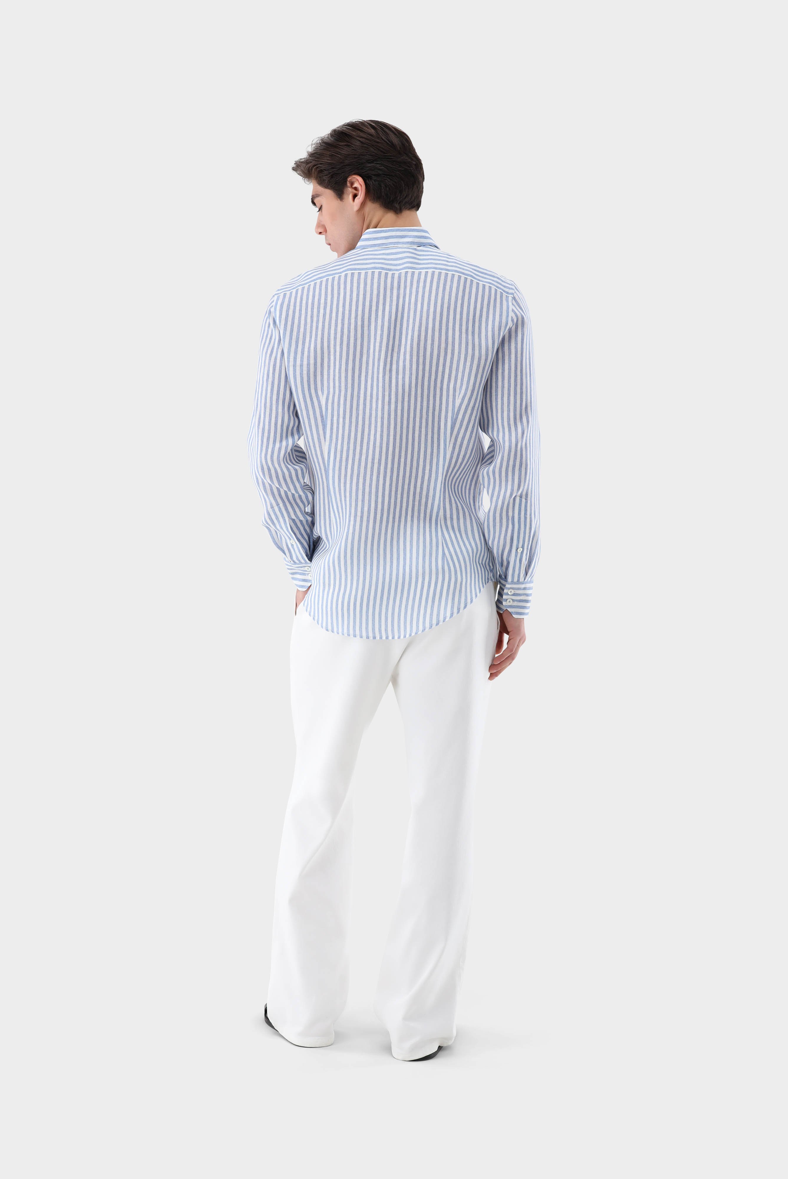 Casual Shirts+Linen Stripe Print Shirt Tailor Fit+20.2013.9V.170352.740.42