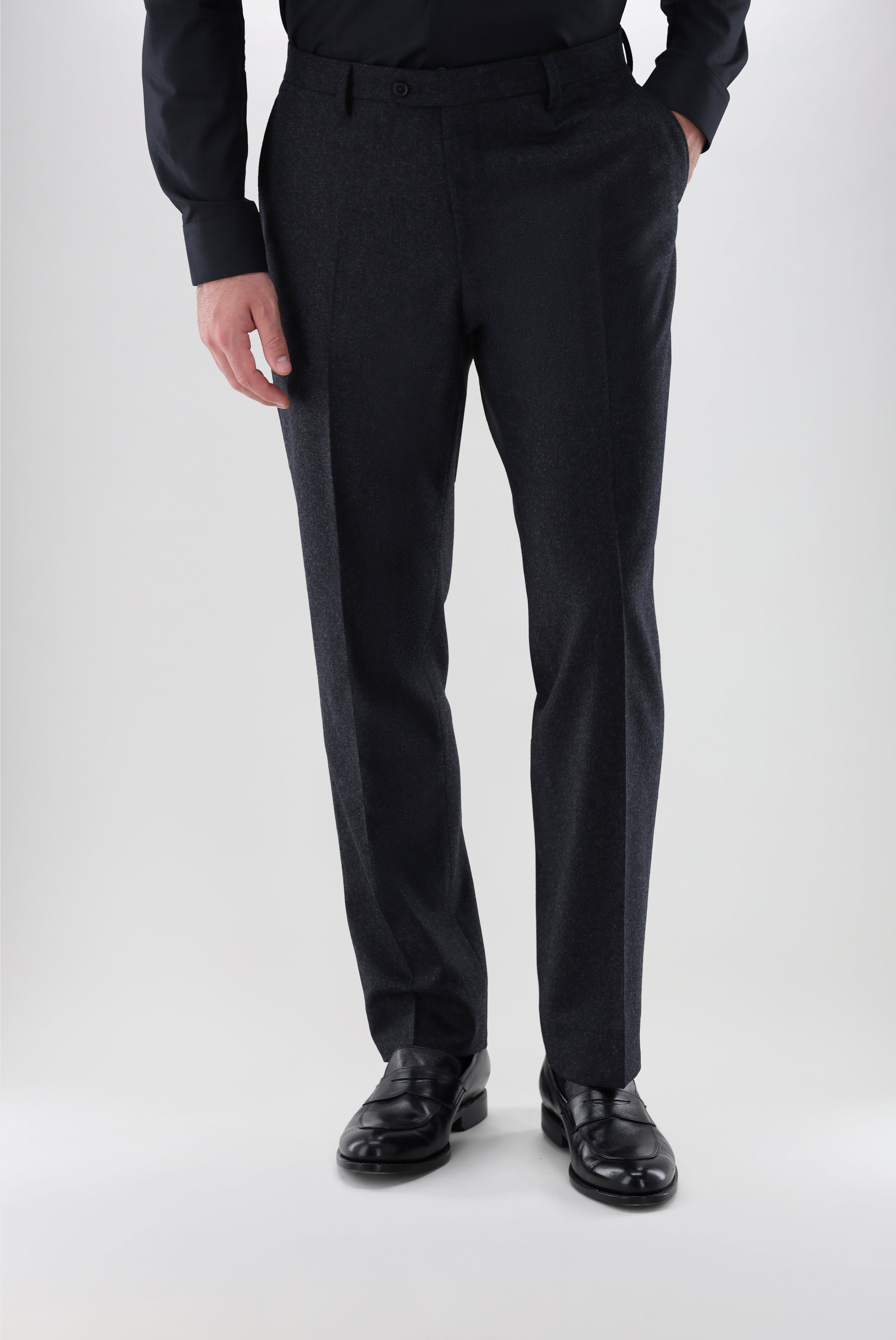 Wool flannel trousers straight-leg