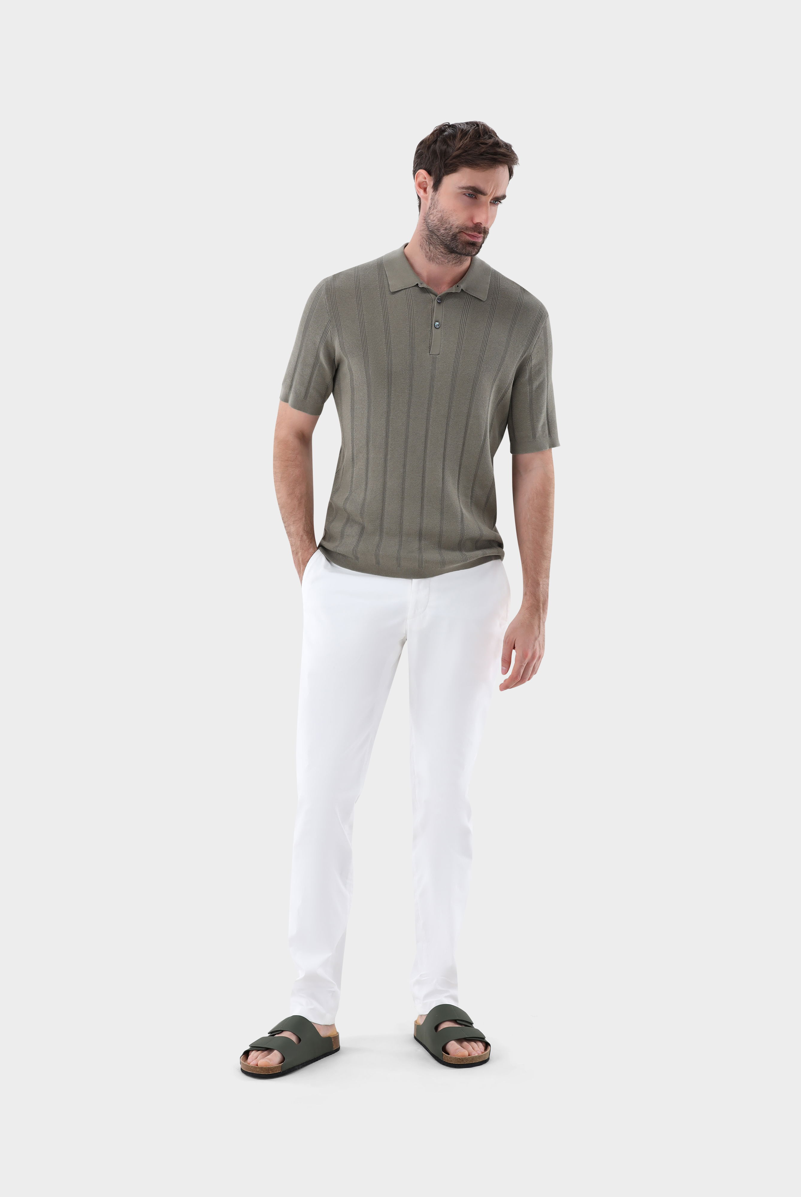 Strick Poloshirt mit Jacquard Streifen günstig online kaufen