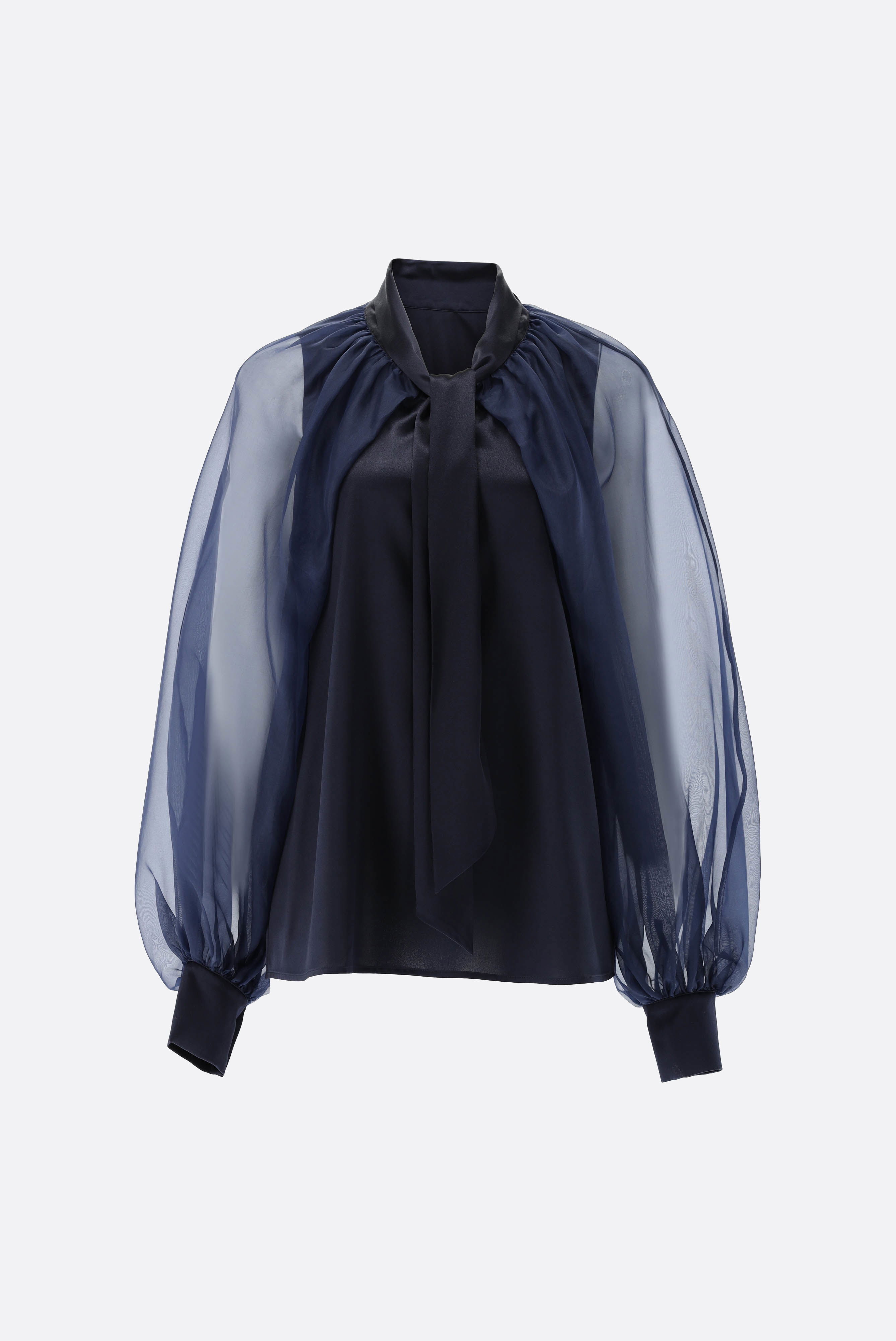 Silk blouse with wider organza sleeves