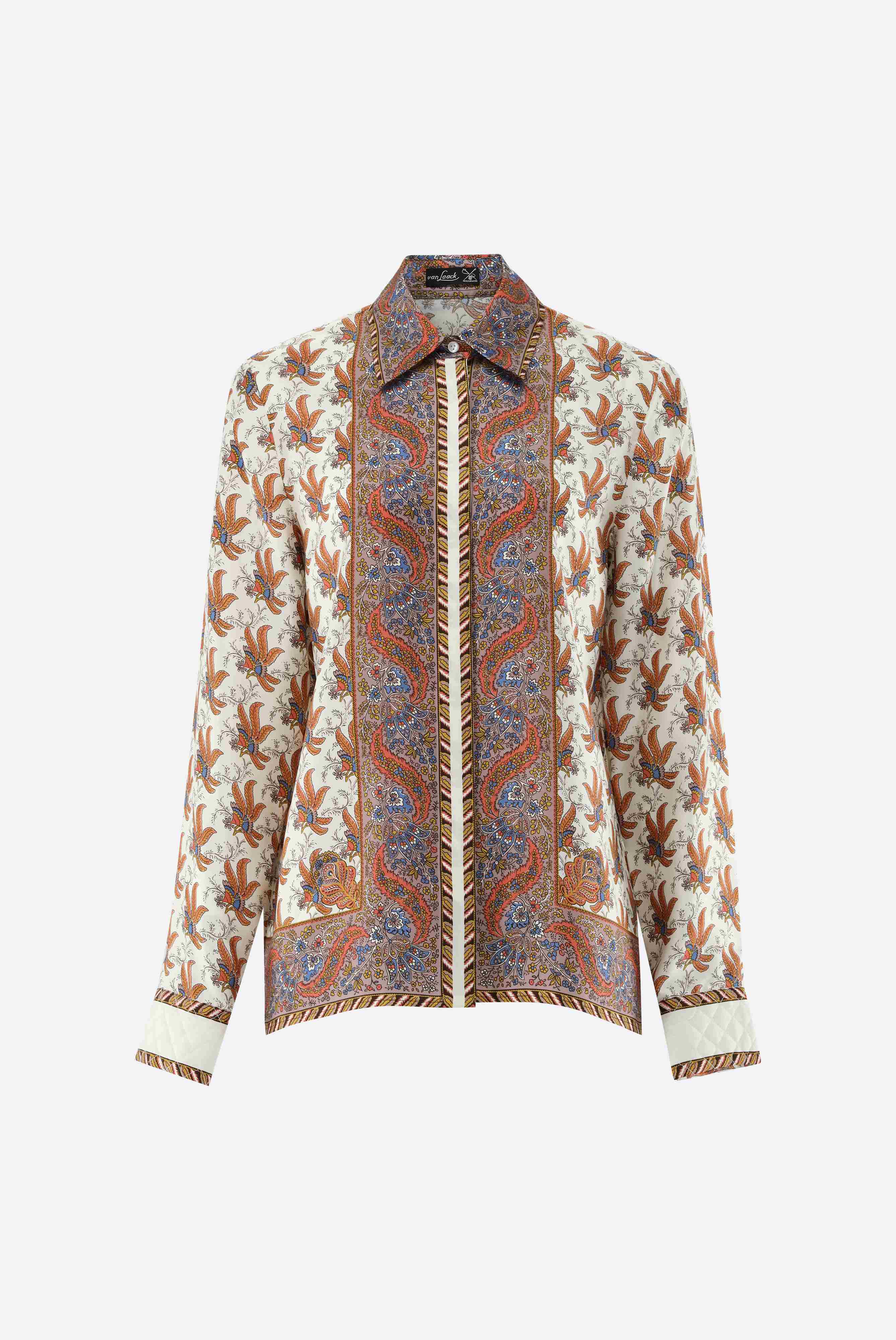 Hemdbluse aus Seide mit Print und gesteppten Manschetten
