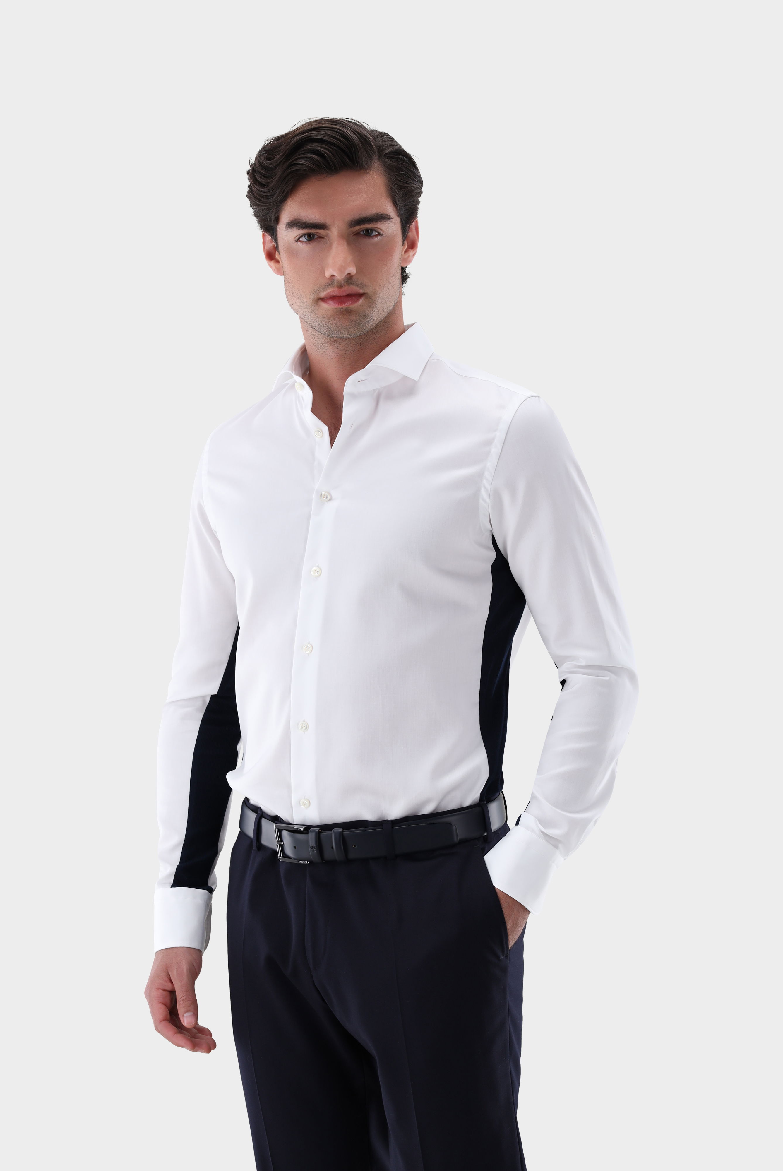 Hybridshirt Bügelfrei mit Jerseyeinsatz Slim Fit