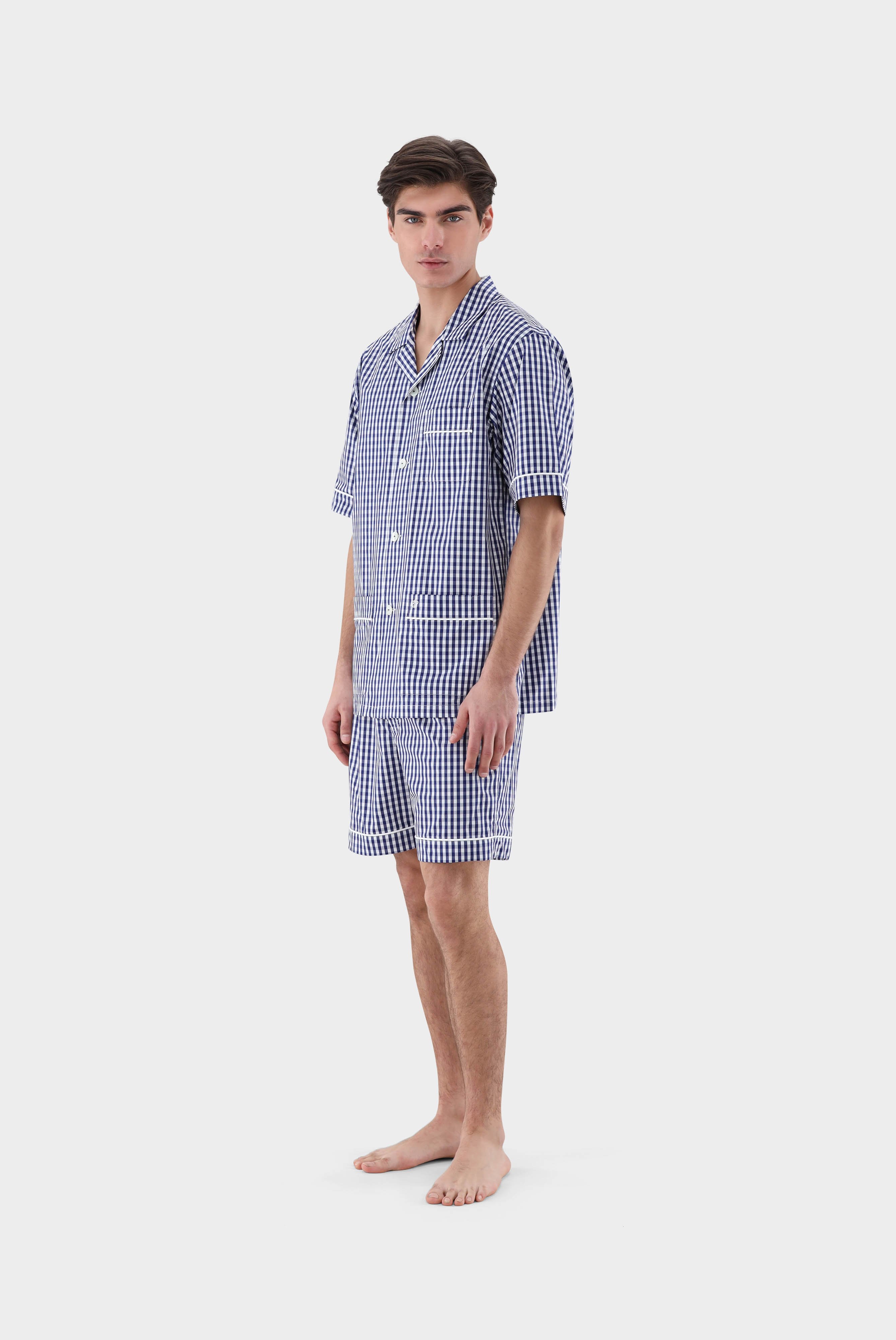 Pyjamas+Checked Poplin Short Pyjamas with Piping Details+91.1150.UL.156397.780.48