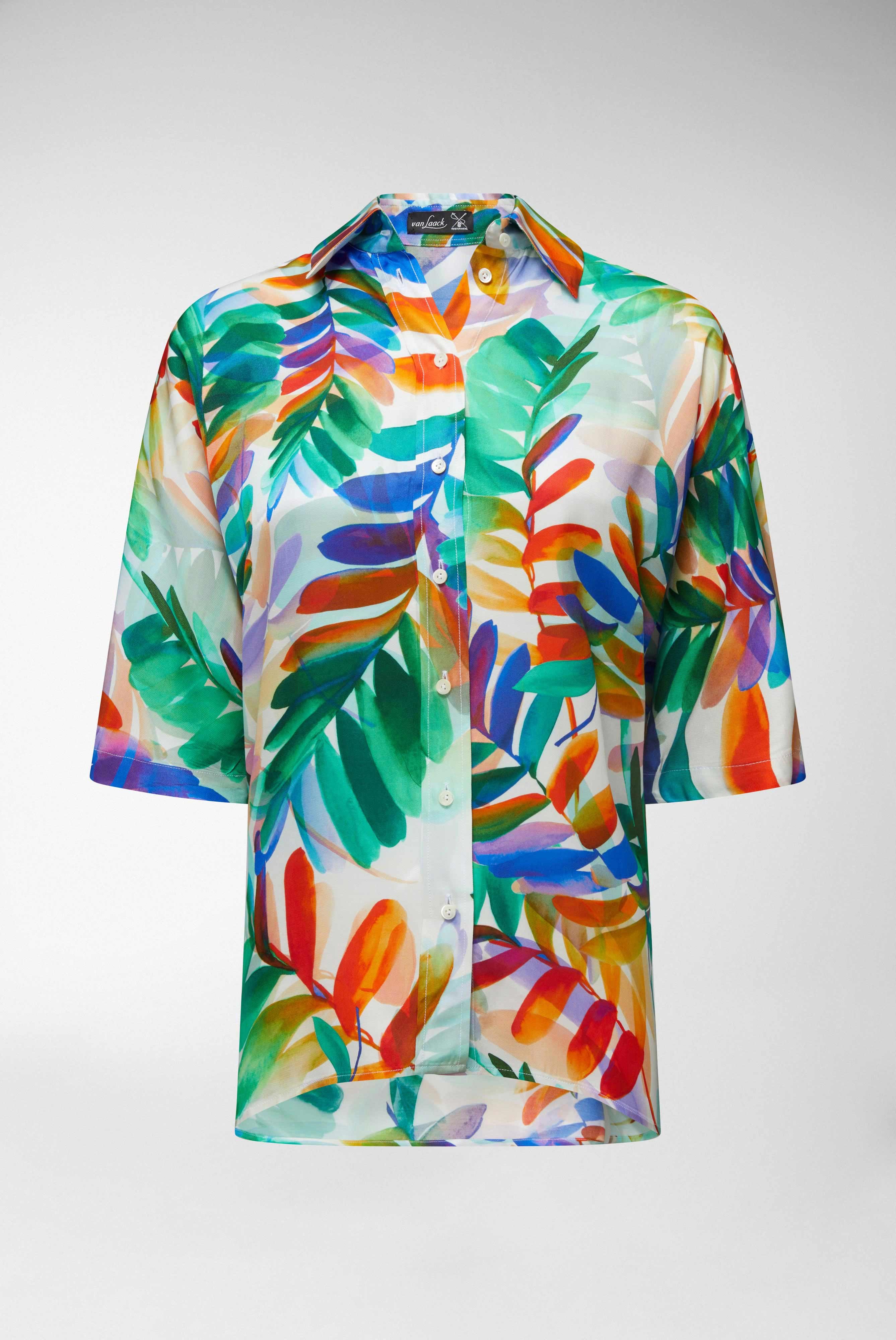 Viskose Dolman-Bluse mit Wasserfarben-Blattdruck