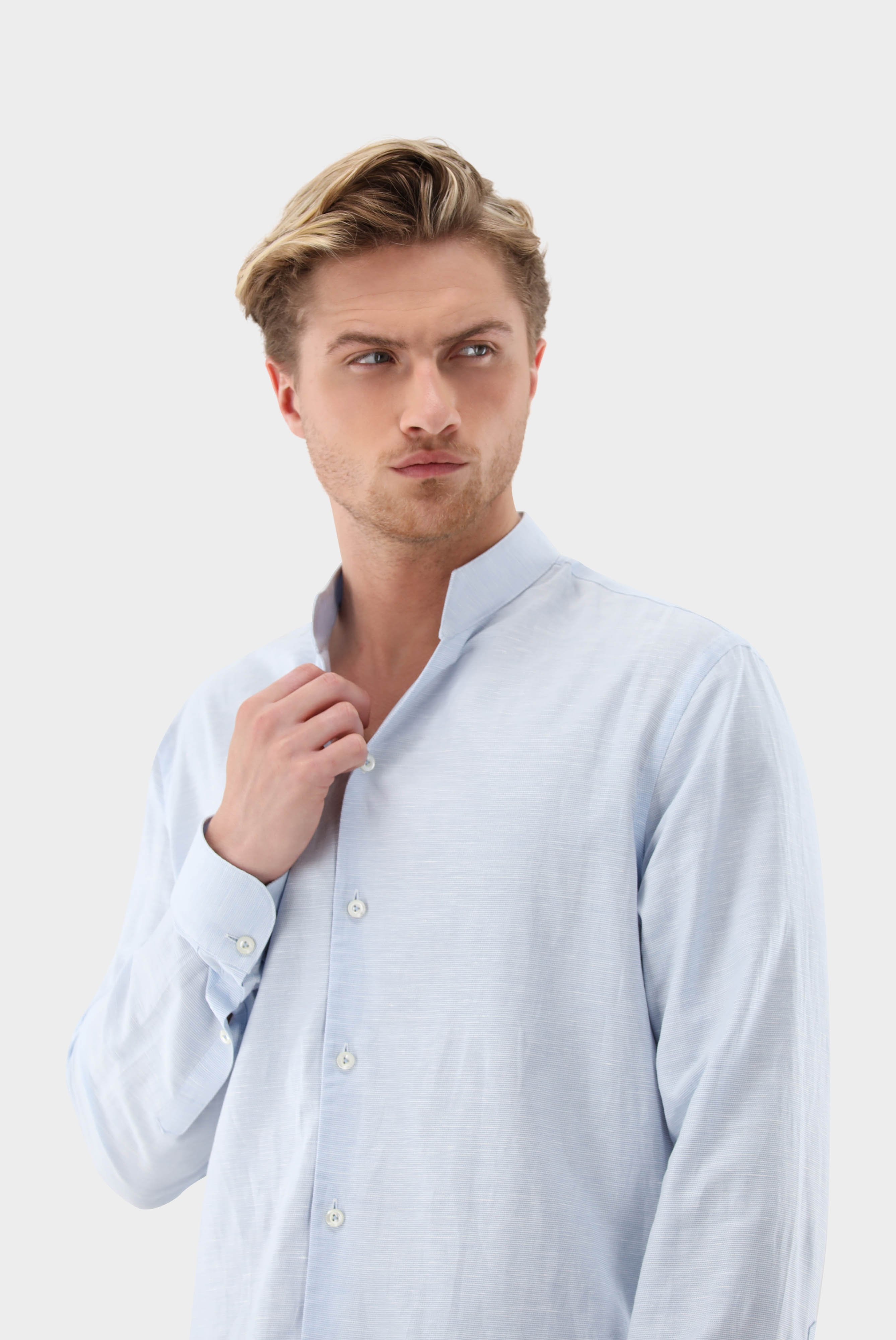 Casual Shirts+Structured stand-up collar shirt made of cotton and linen+20.2073.AV.150302.720.XXL