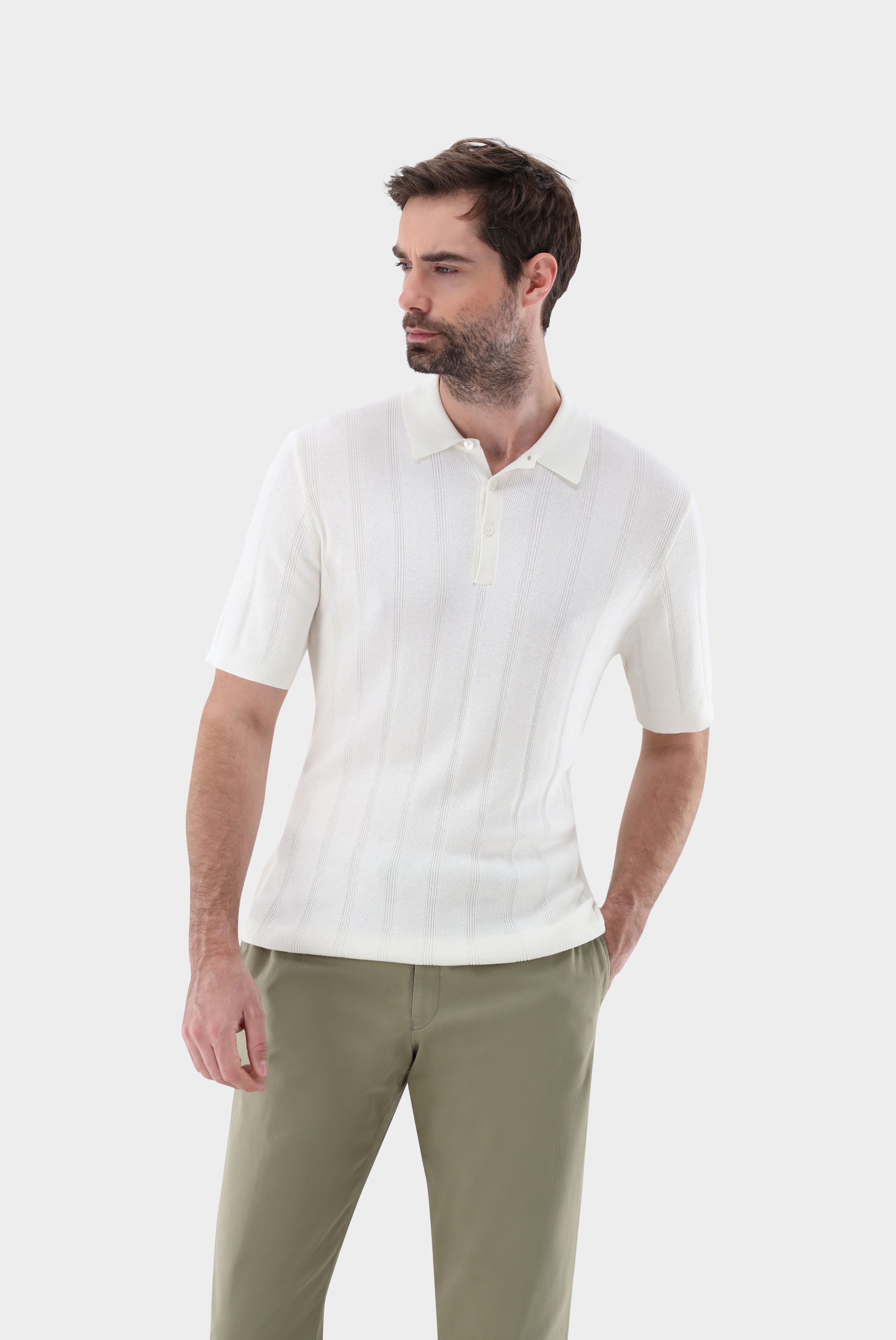 Strick-Poloshirt mit Jacquard Streifen