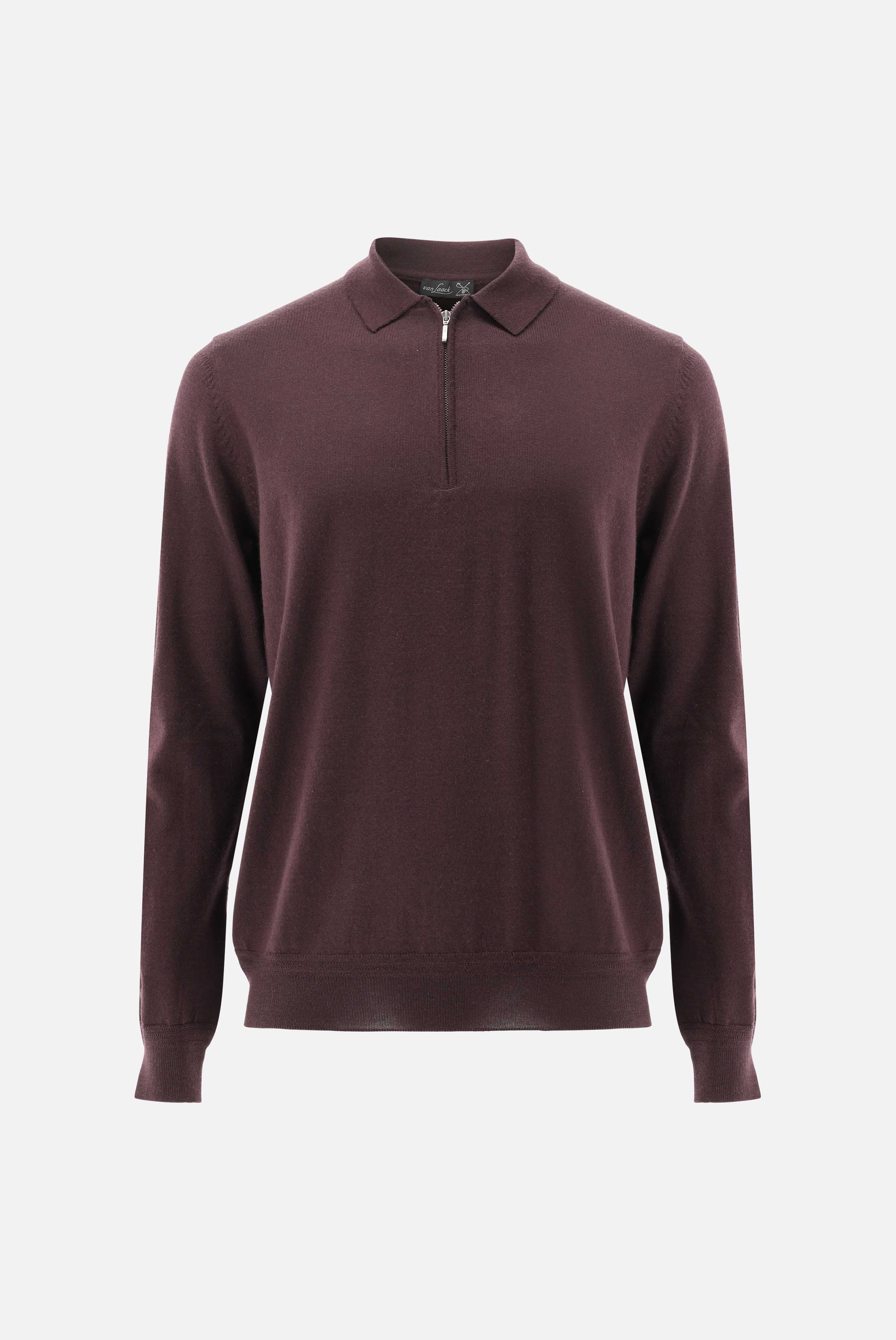 Poloshirt Langarm mit Reißverschluss aus merzerisierter Wolle günstig online kaufen