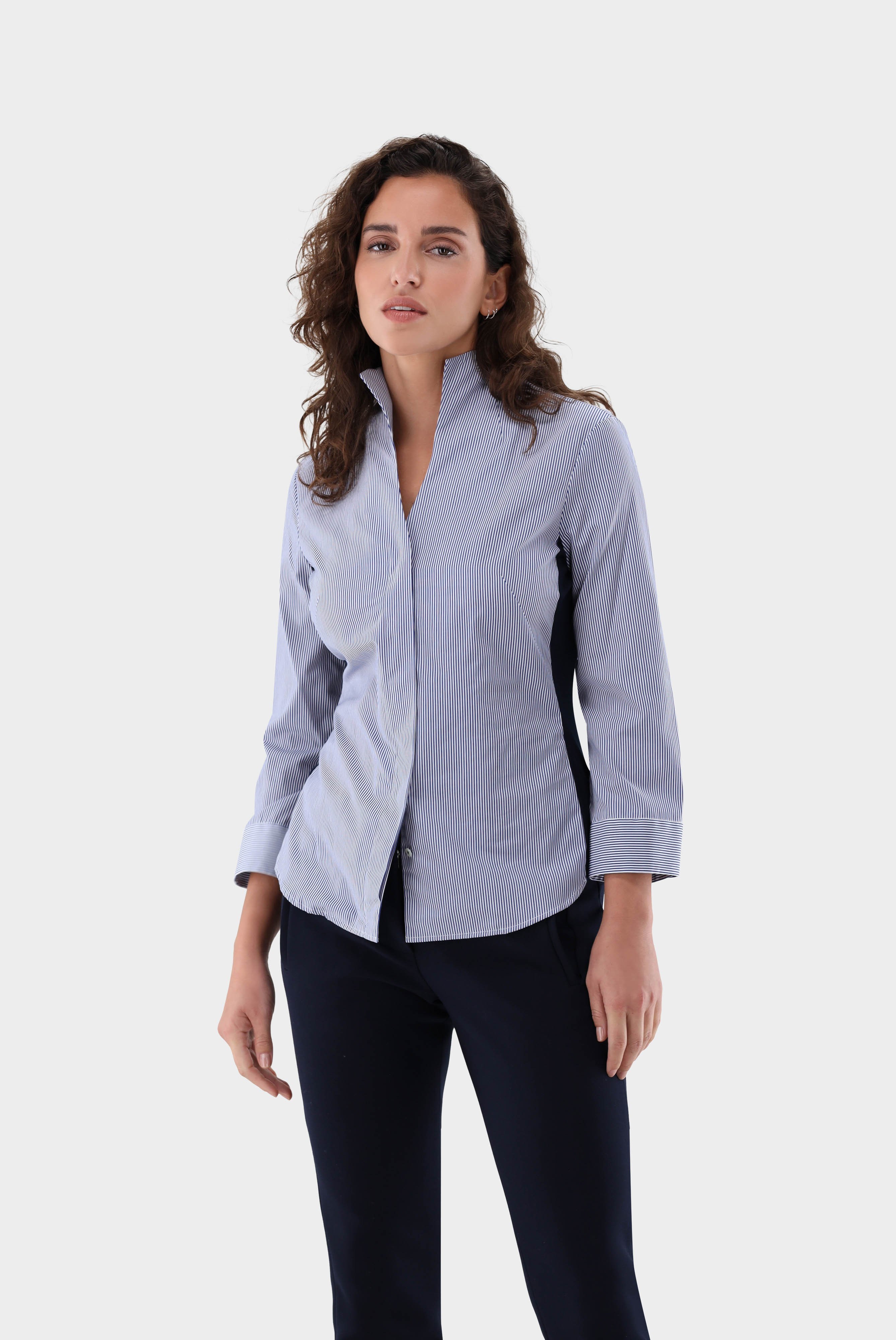 Striped Hybrid Blouse with Side Jersey Insert Slim Fit
