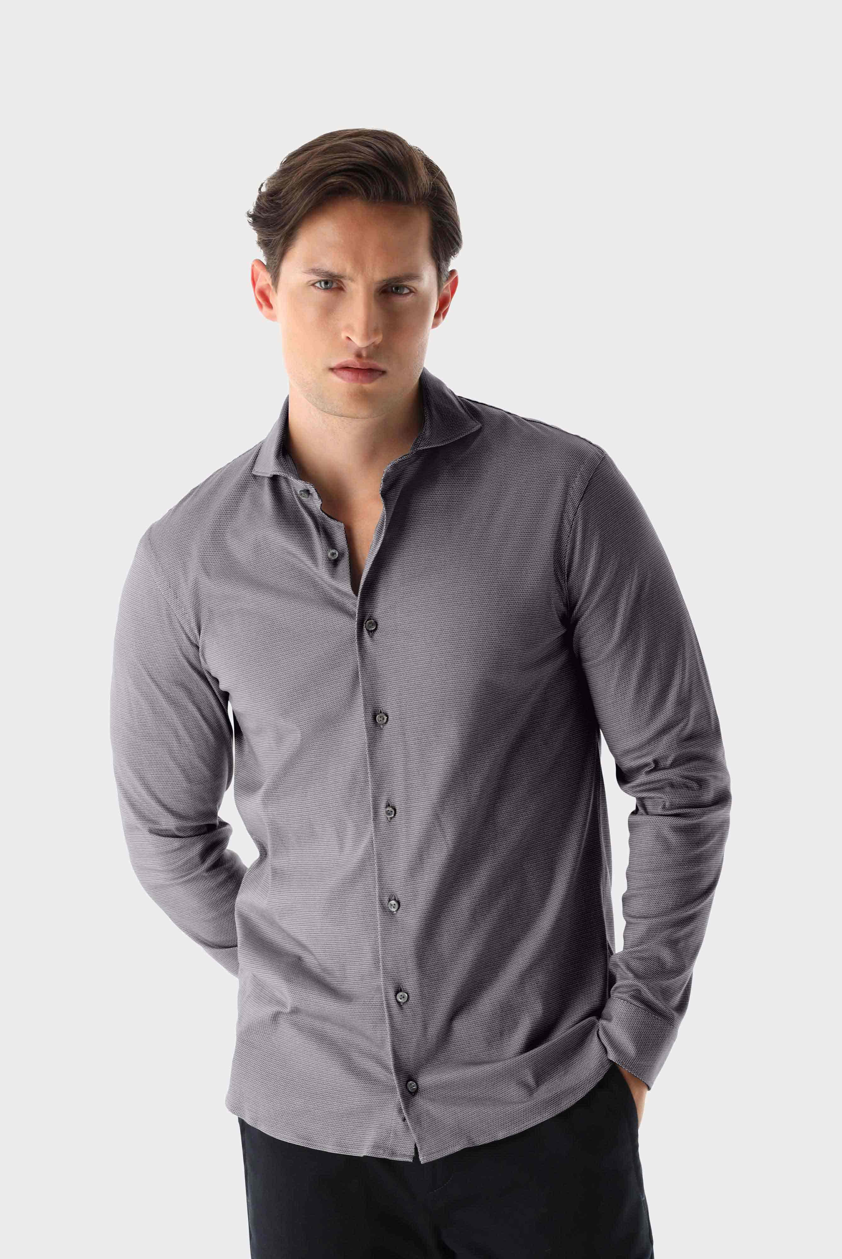 Casual Shirts+Micro Printed Jersey Shirt Tailor Fit+20.1683.UC.187551.160.M