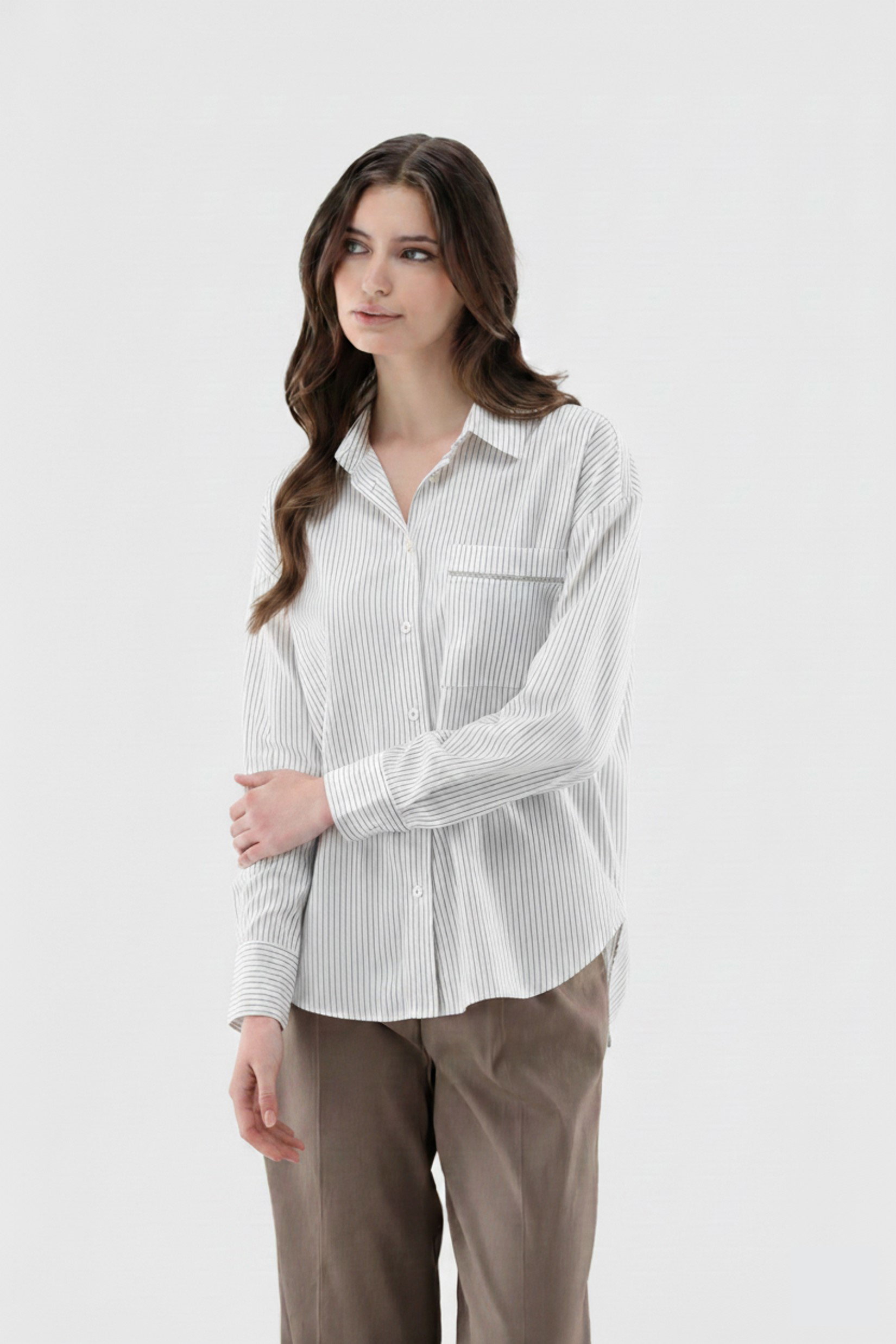 Gestreifte Hemdbluse locker geschnitten mit Glanz-Details