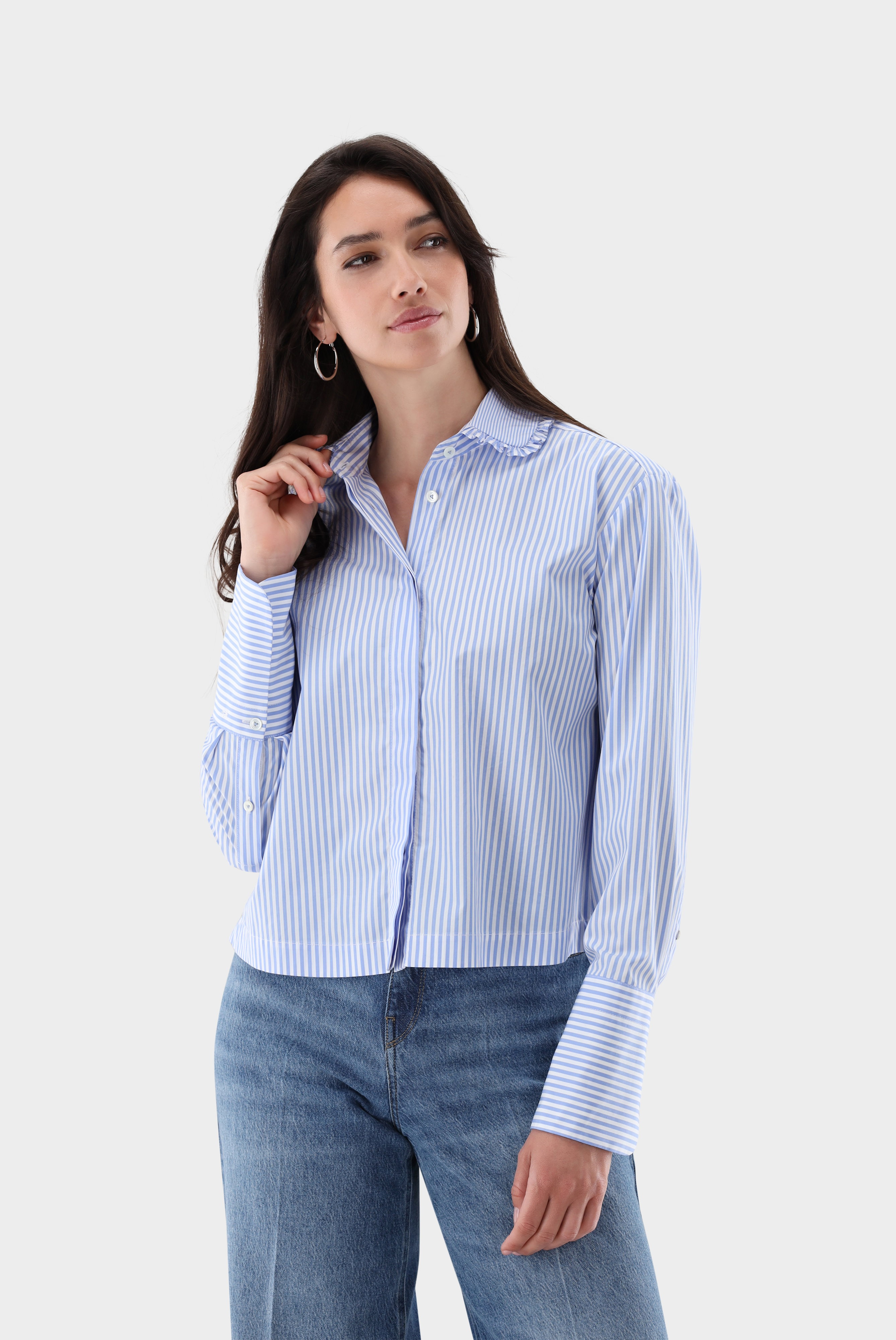 Cropped Hemdbluse mit Rüschen