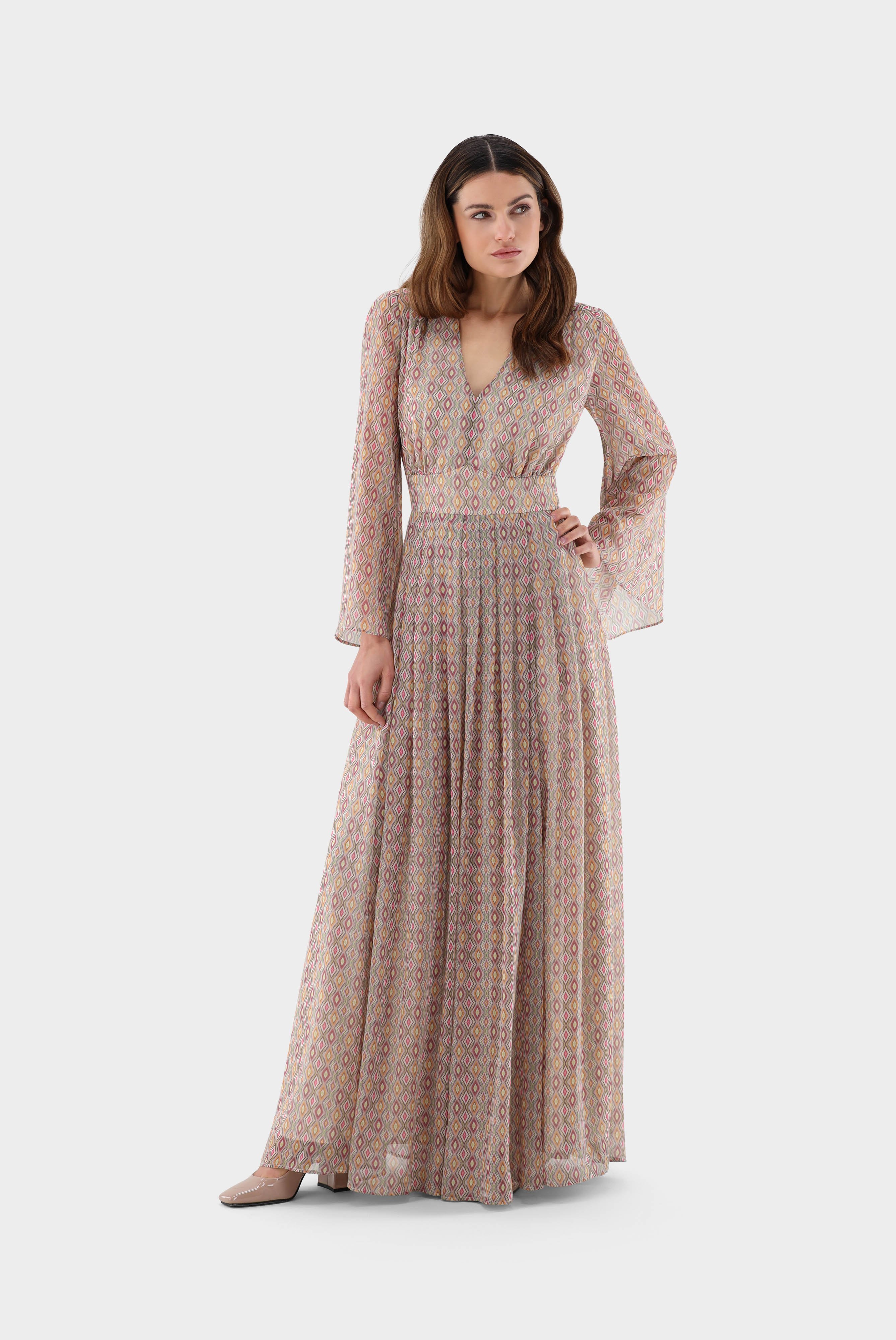 Dresses & Skirts+Maxi dress with ornamental print and lurex stripe+05.657J..170153.355.34