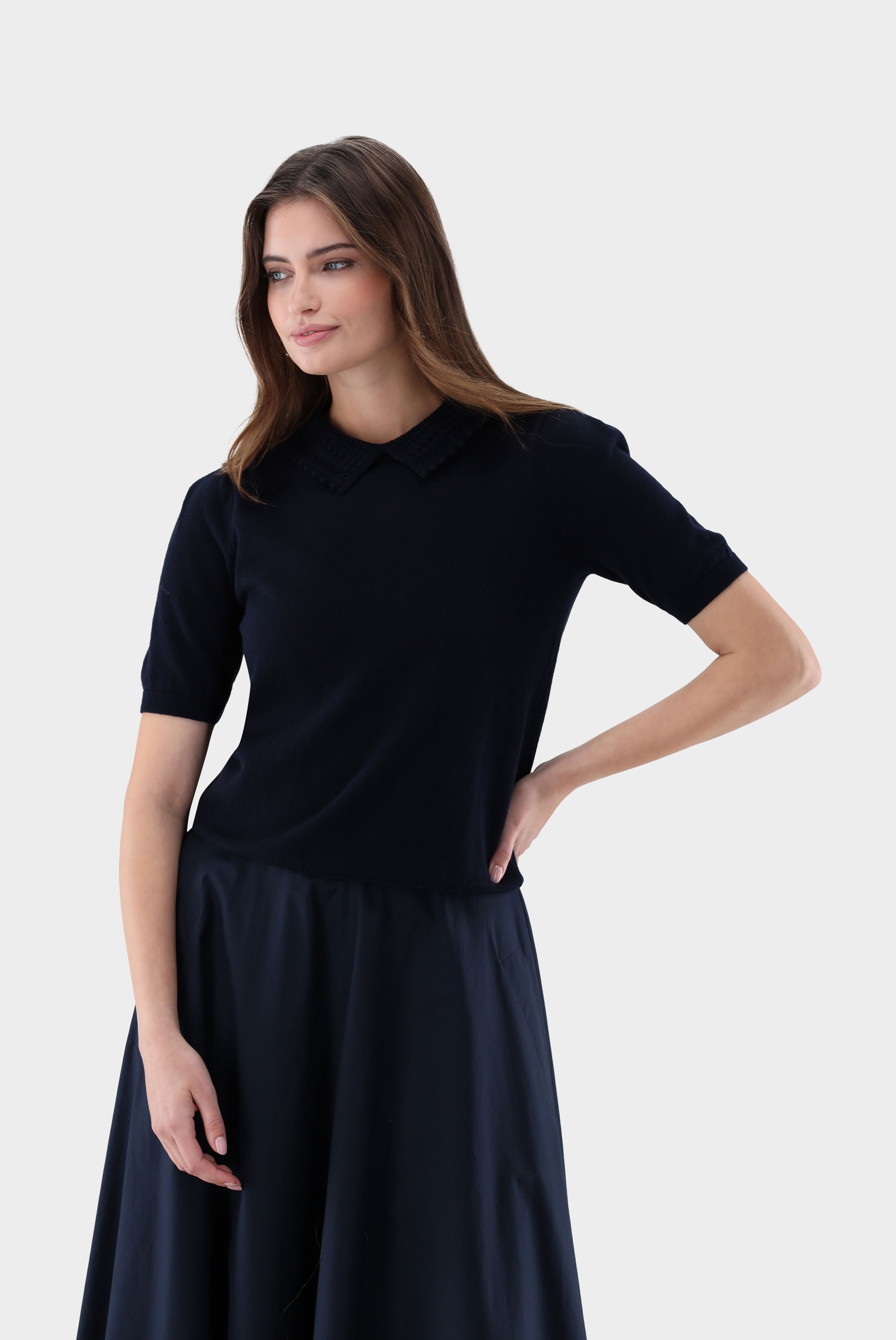 Strick Poloshirt mit Häkel-Kragen