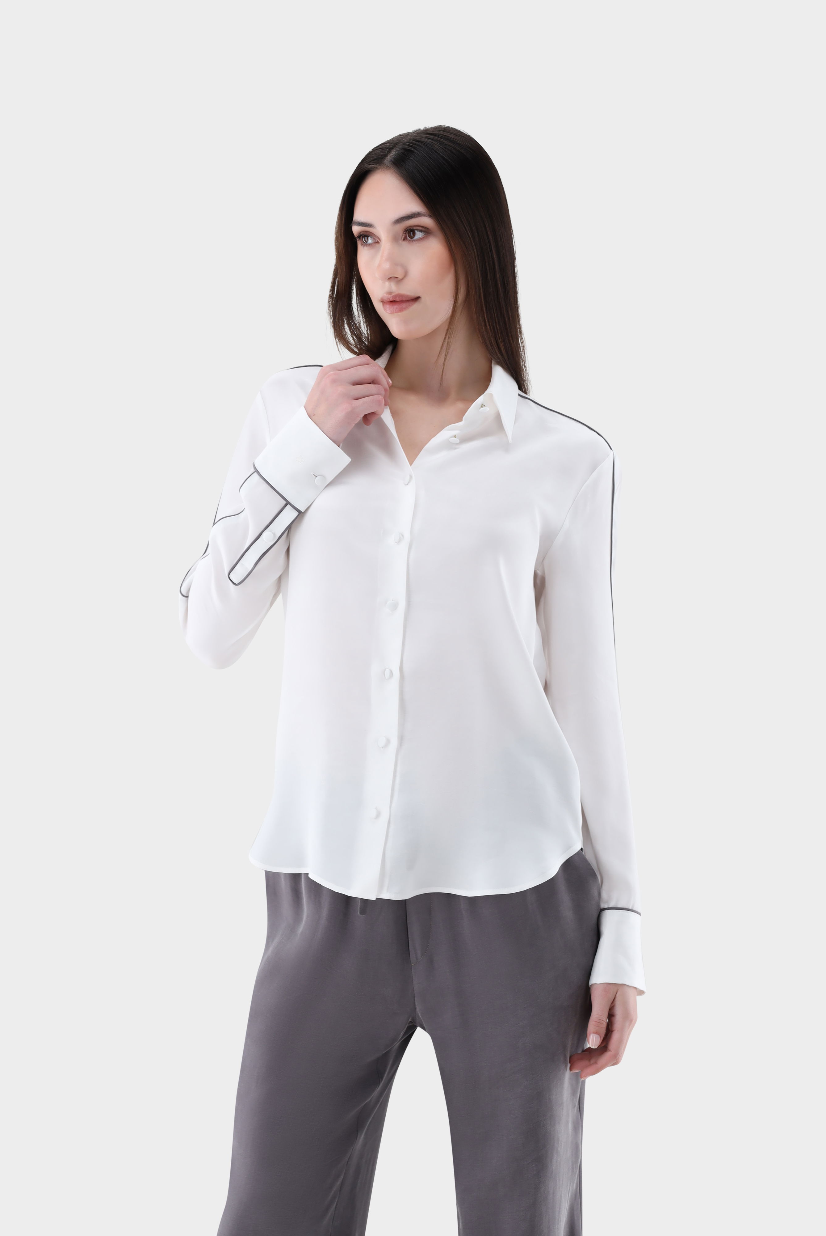 Bluse tailliert aus Lyocell mit Kontrast-Paspel