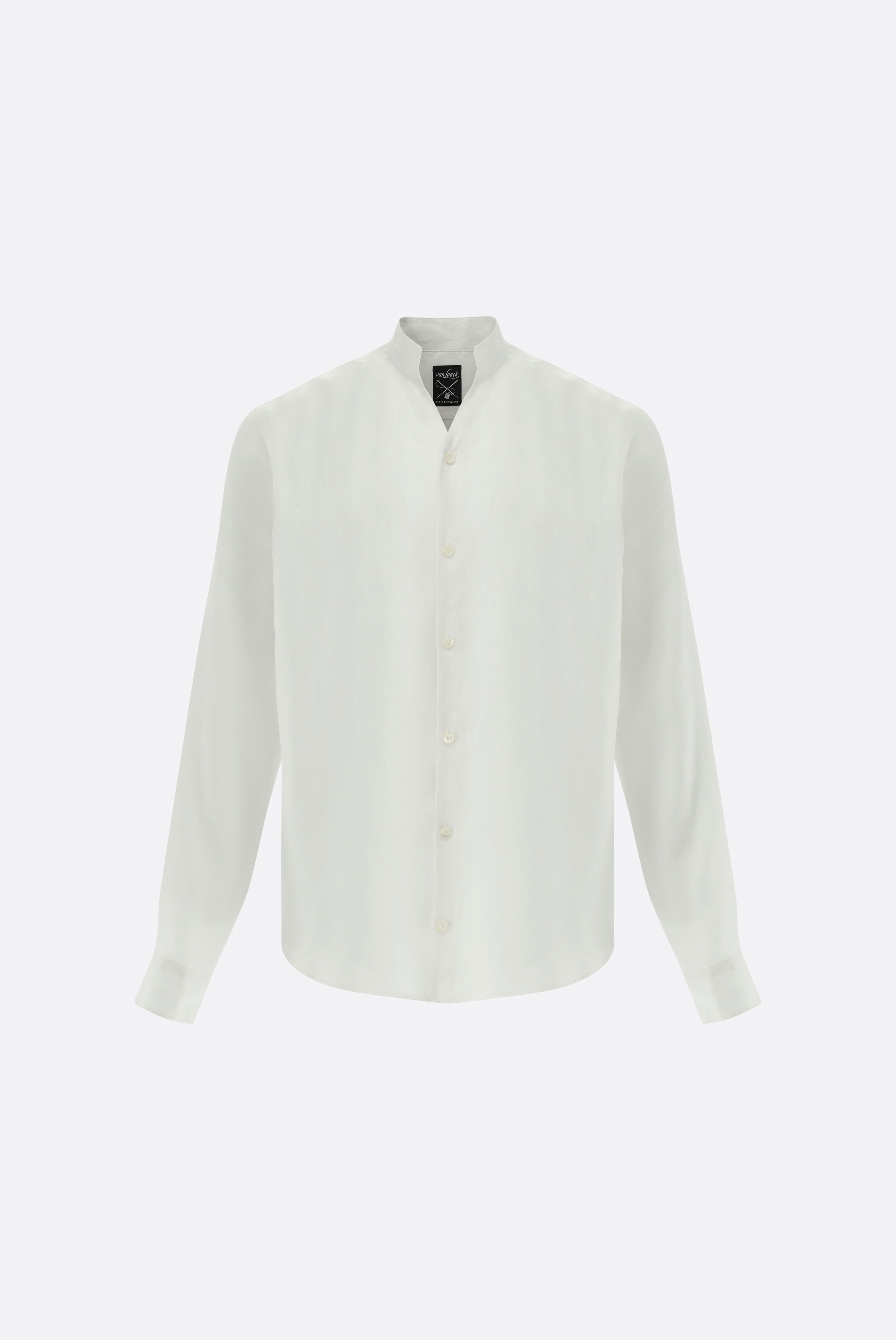 Linen shirt with stand-up collar