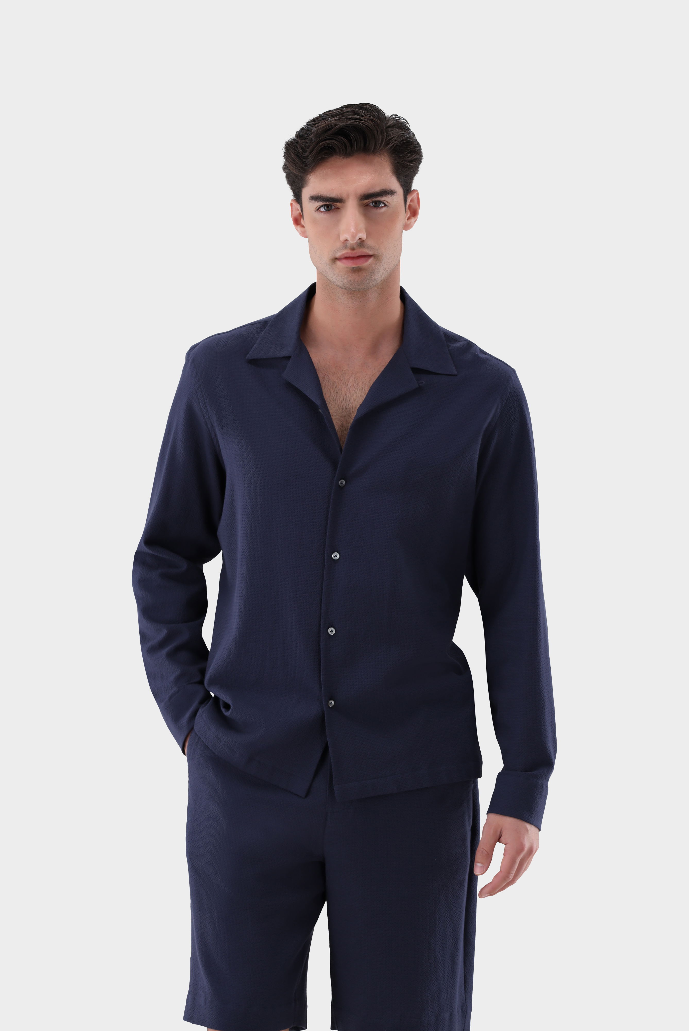 Seersucker-Hemd mit Reverskragen