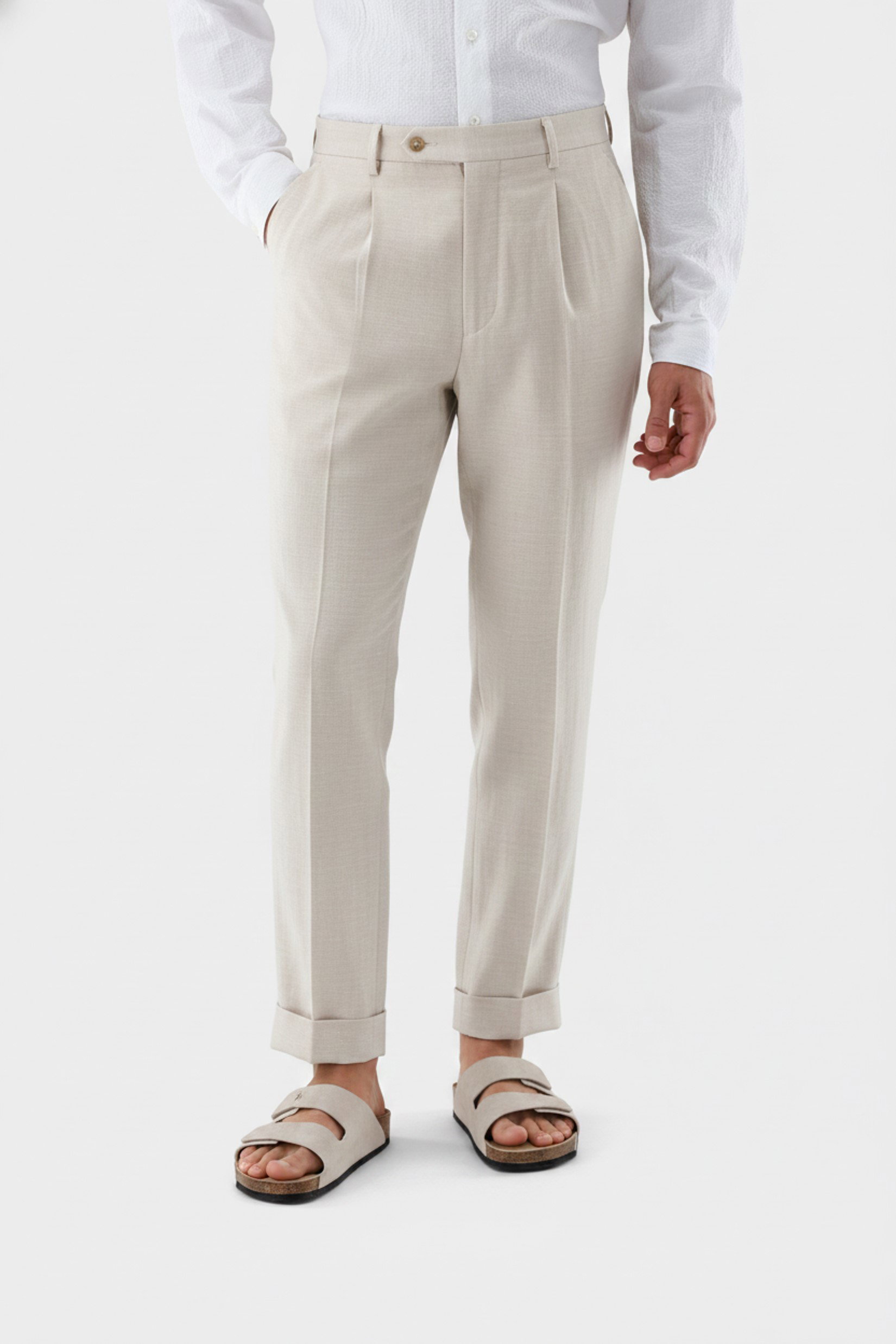 Hose aus Wolle und Leinen mit Straight Leg
