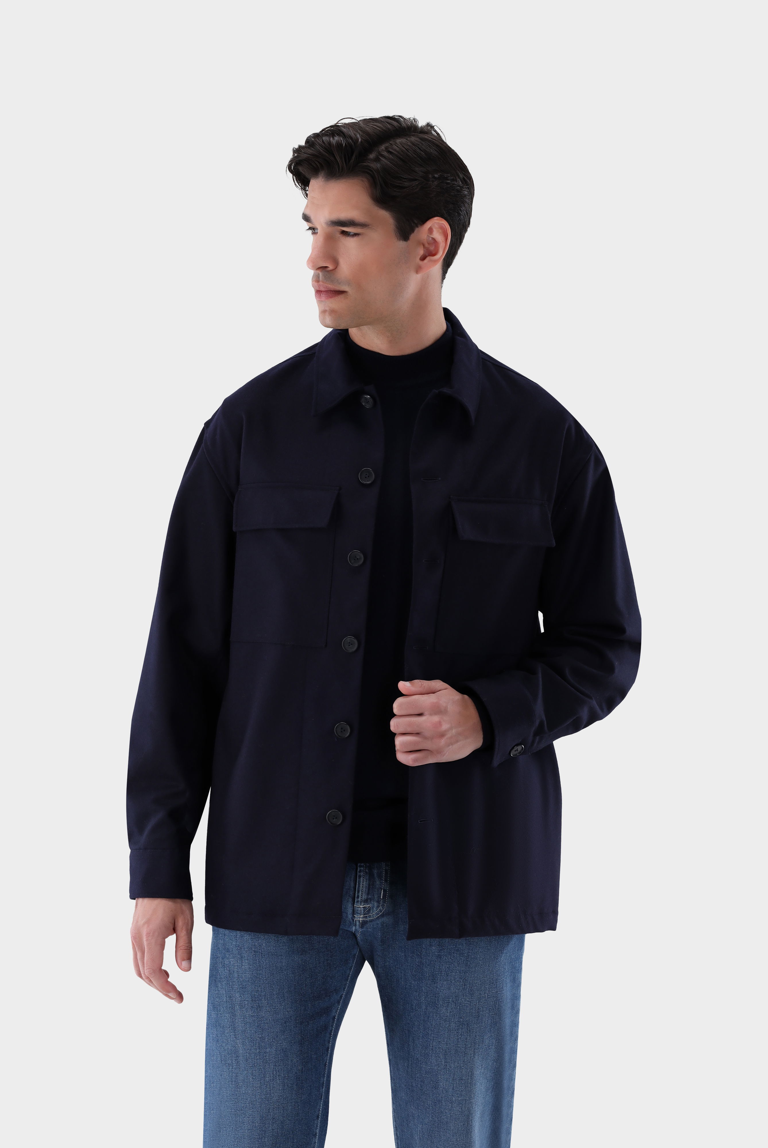 Wool Overshirt with Patch Pockets