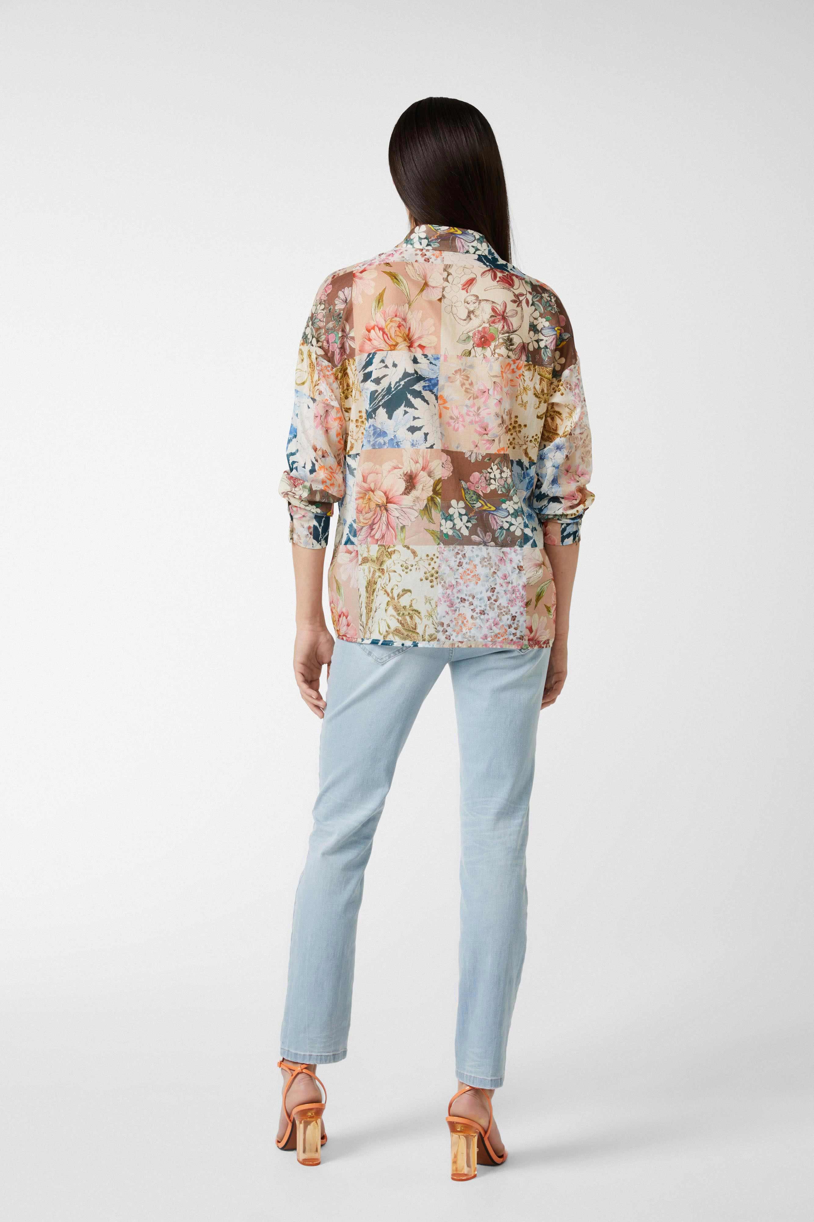 Casual Blouses+Shirt Blouse with Patchwork Flowerprint+05.521N.07.170157.115.38