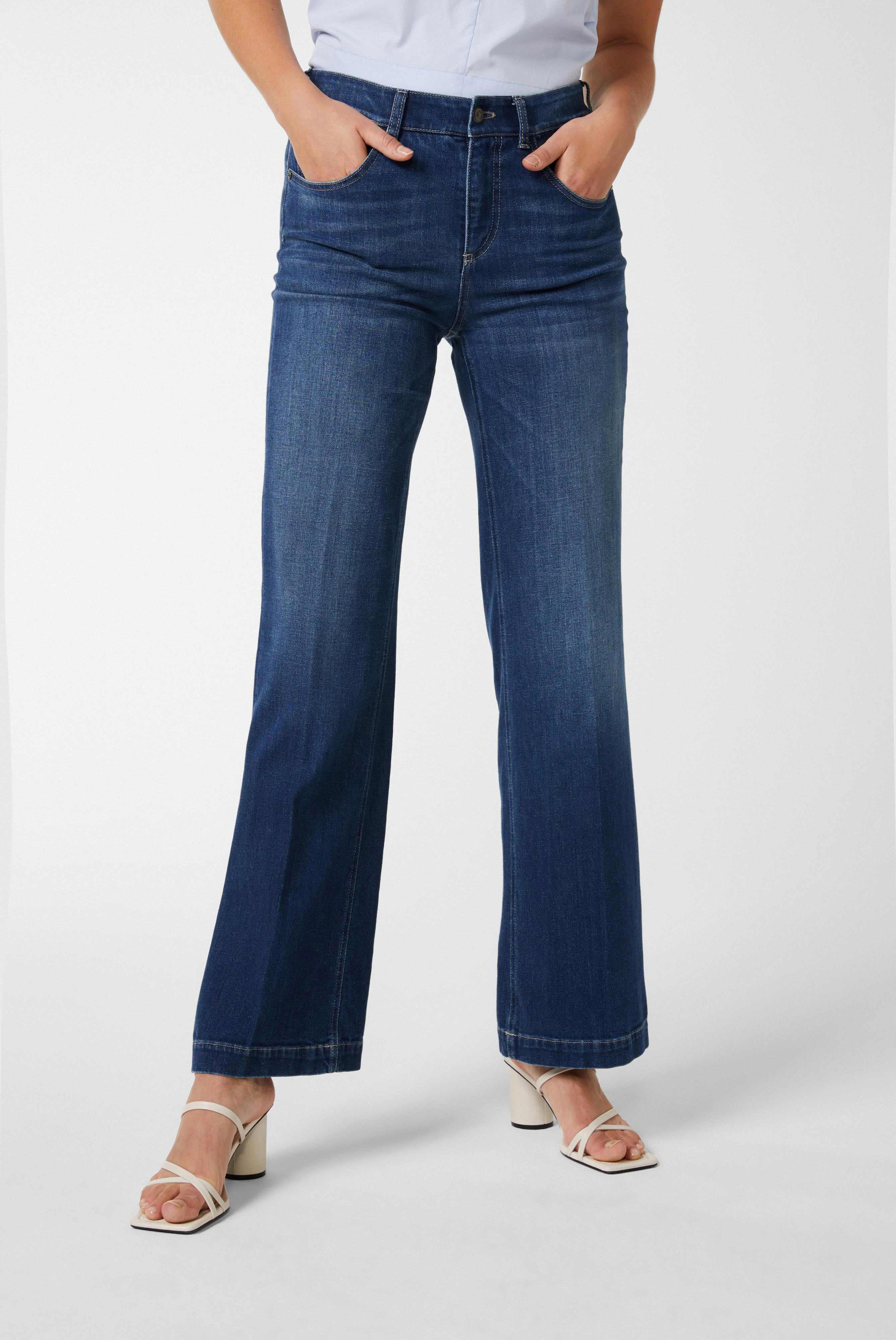 Cotton stretch jeans with high waist and flared leg Blue