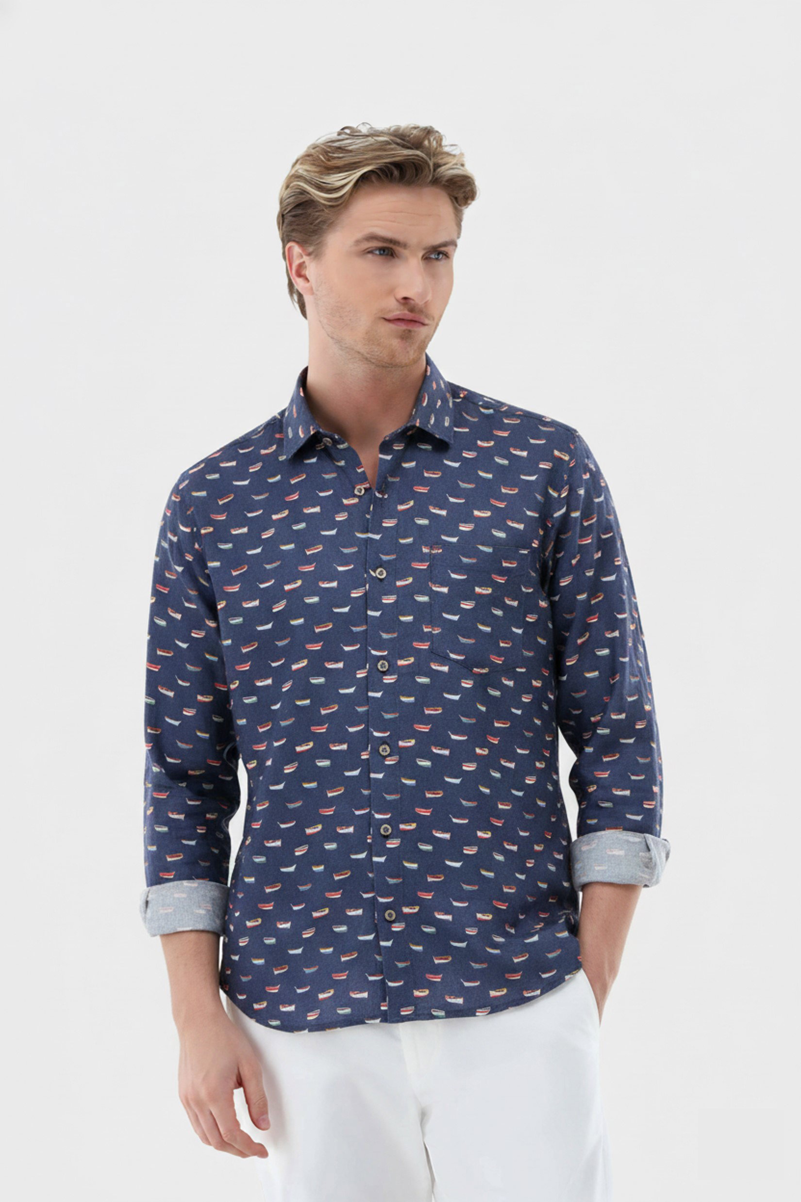 Leinenhemd mit Boot Druck