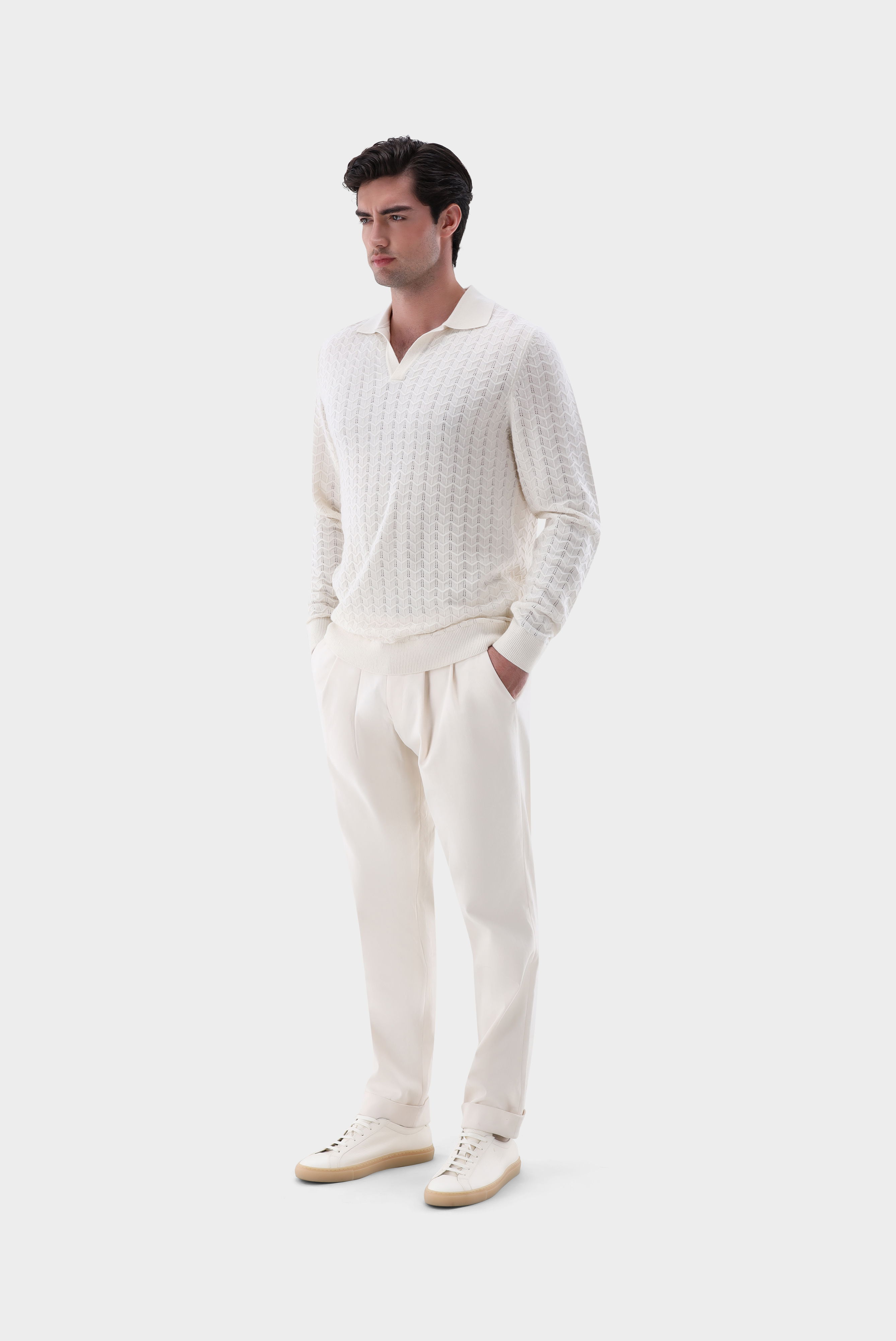 Poloshirt gestrickt mit V-Neck und Struktur günstig online kaufen