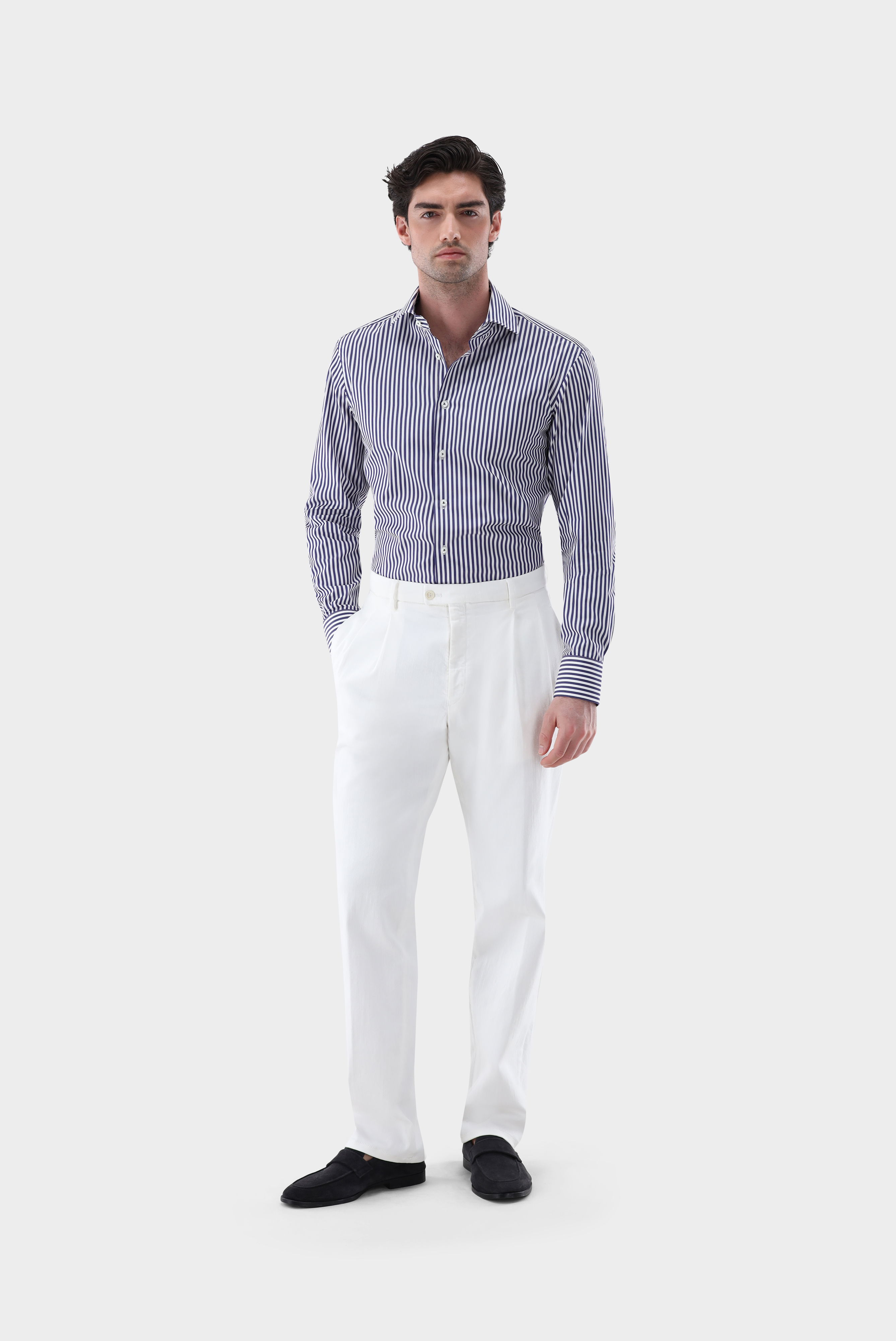 Gestreiftes Hemd aus Popeline mit Haifischkragen günstig online kaufen