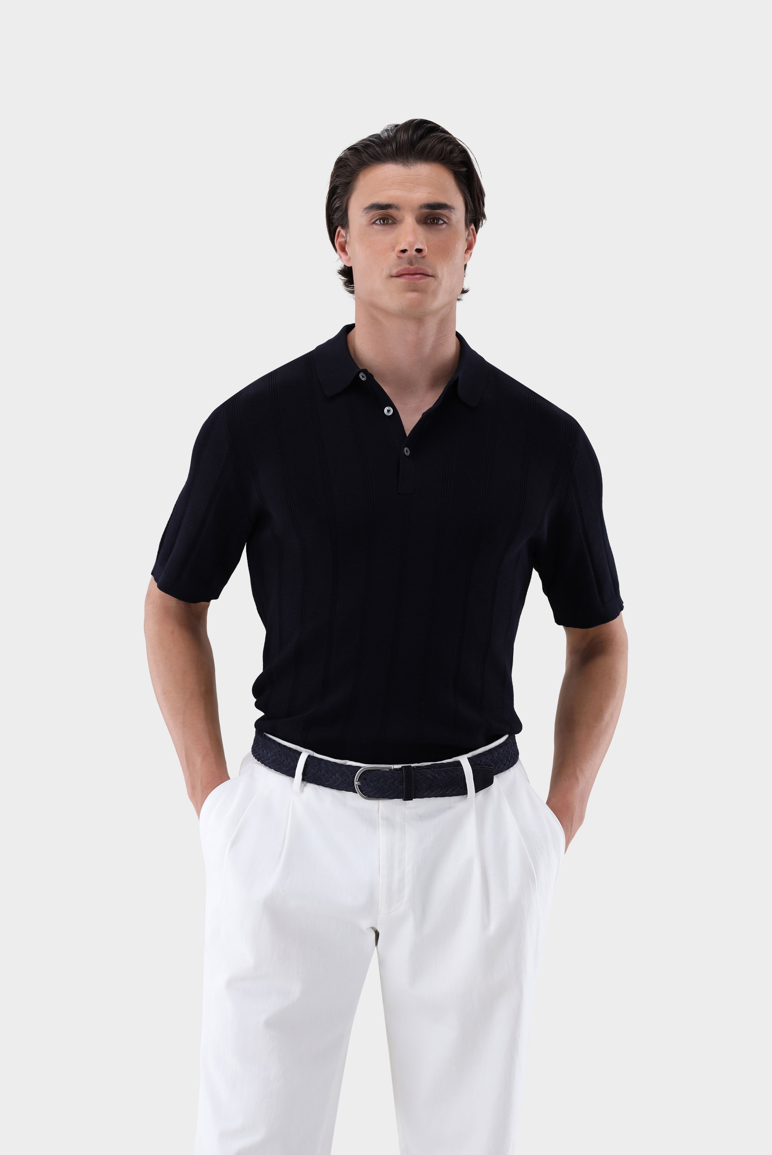 Strick-Poloshirt mit Jacquard Streifen