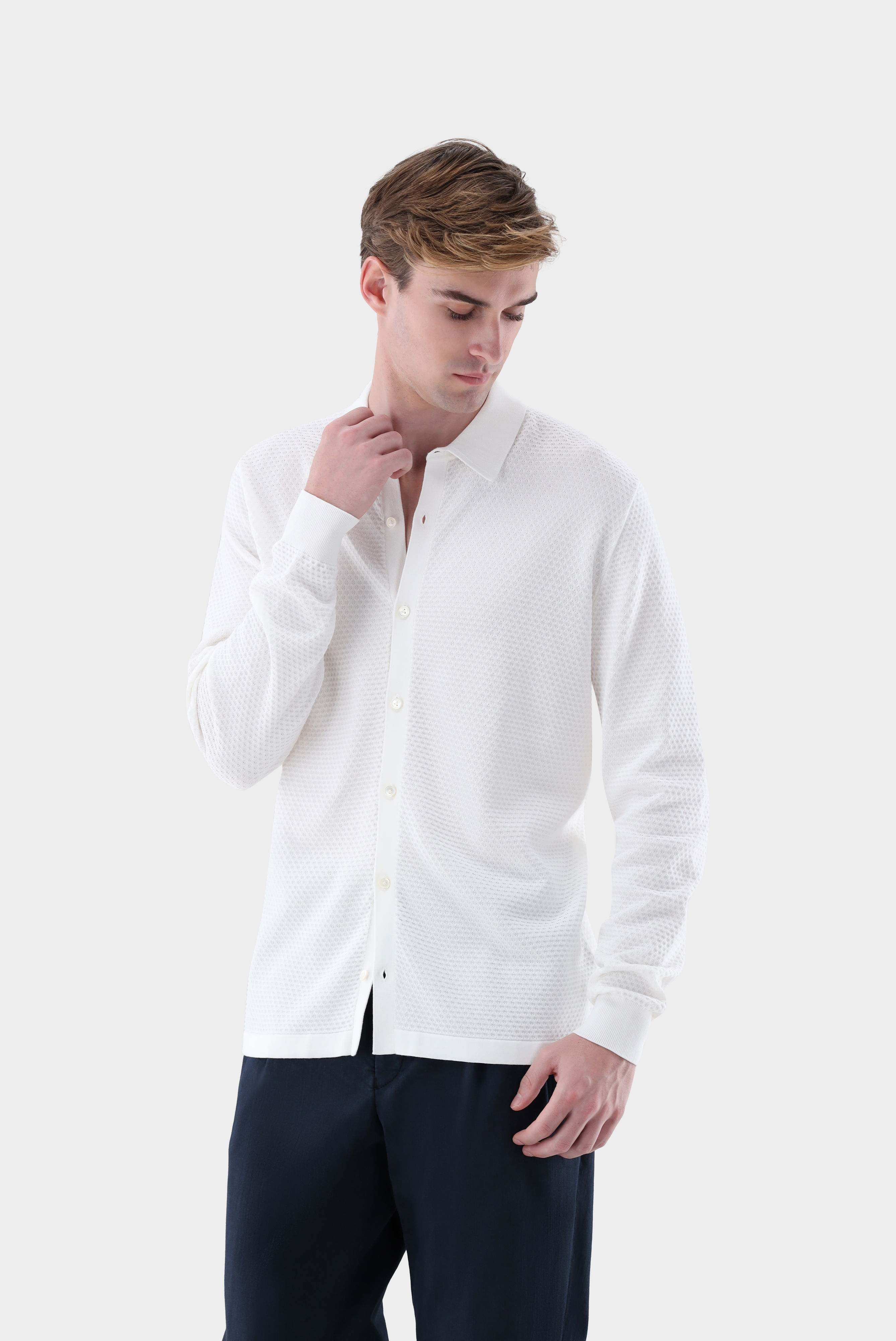 Strickhemd mit Struktur aus Air Cotton