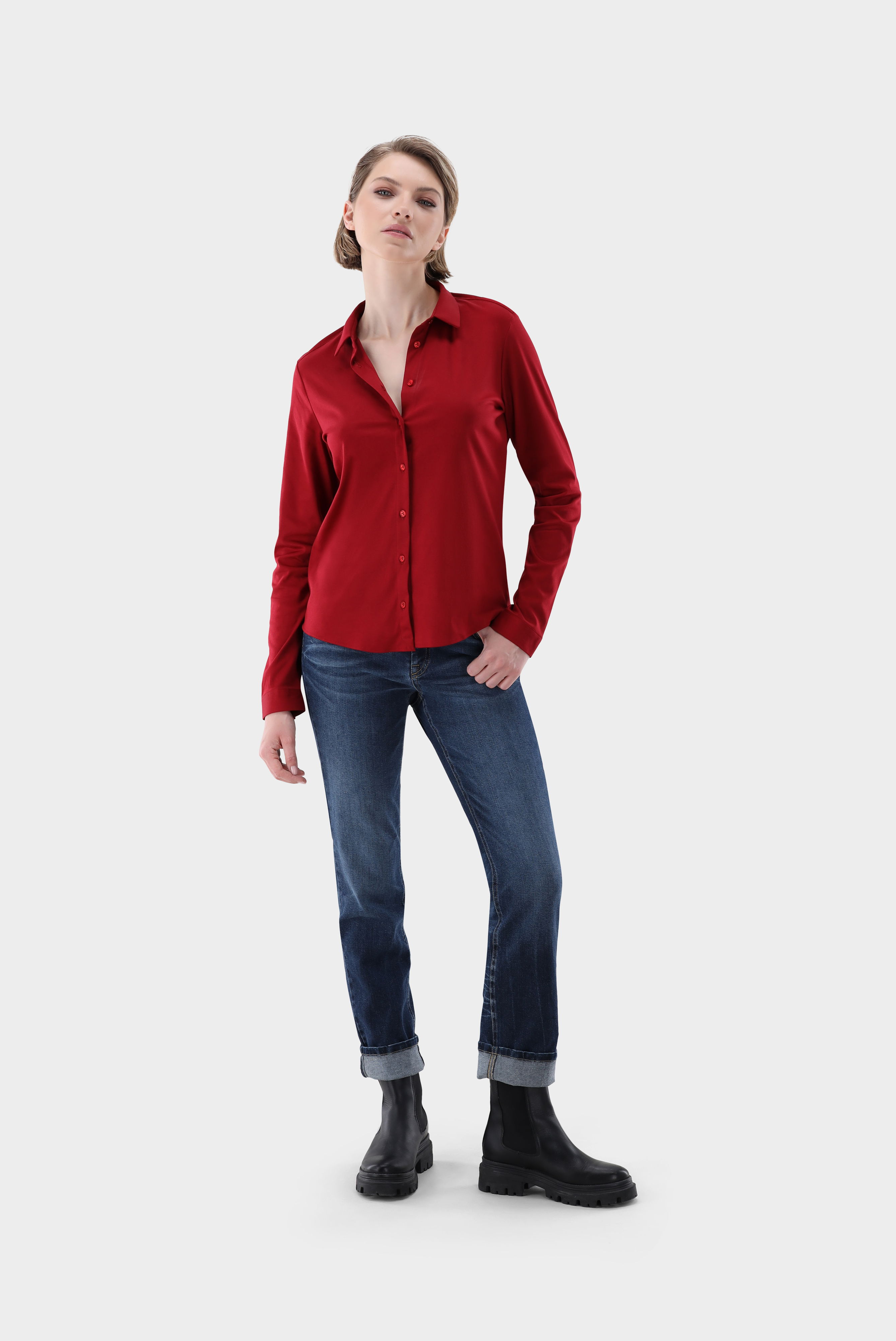 Taillierte Jersey Hemdbluse günstig online kaufen